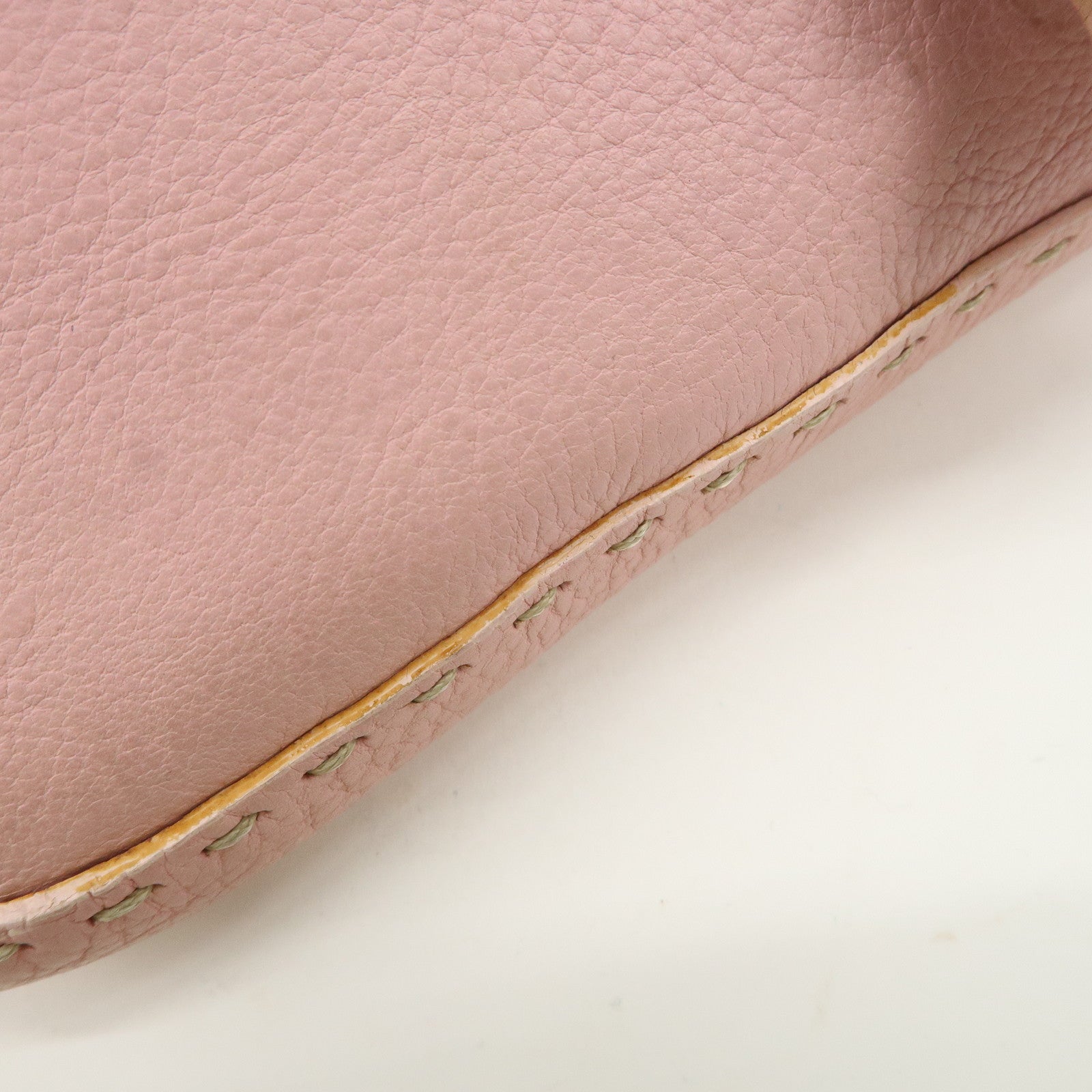 FENDI Selleria Mamma Baguette Leather Shoulder Bag Pink 8BR101 Used