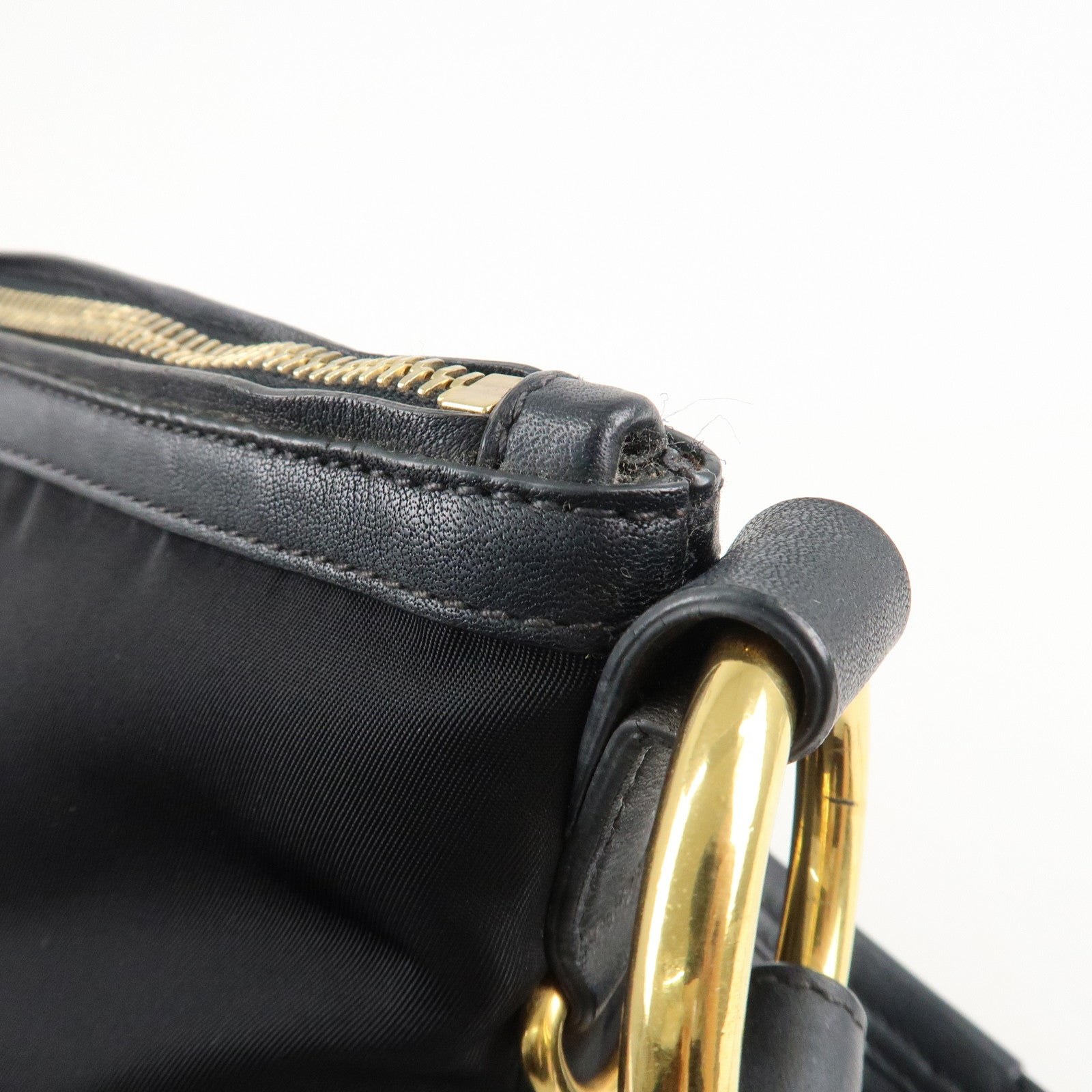 PRADA Nylon Leather Shoulder Bag Black Gold Hardware Used