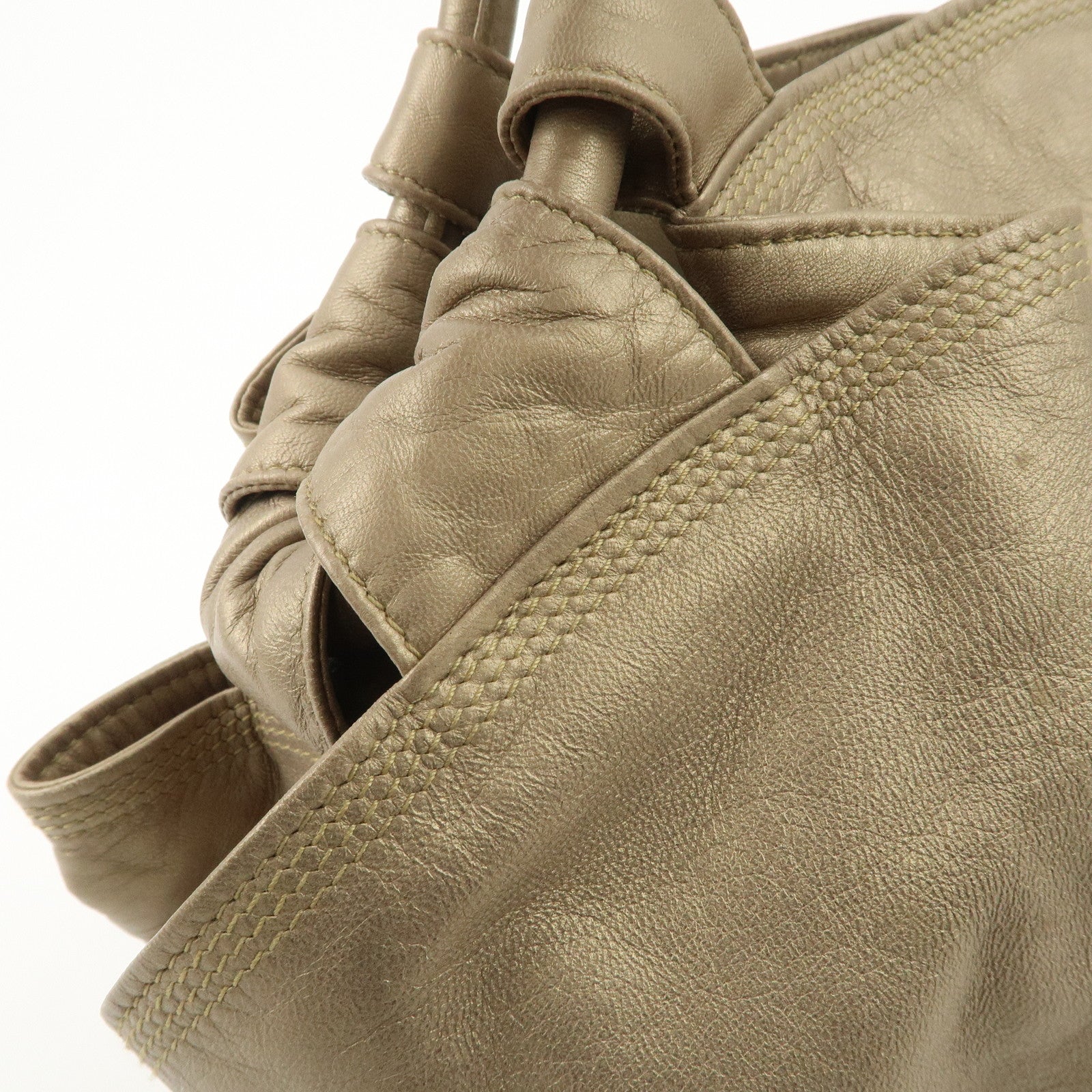LOEWE Anagram Leather Nappa Aire Hand Bag Gold Used