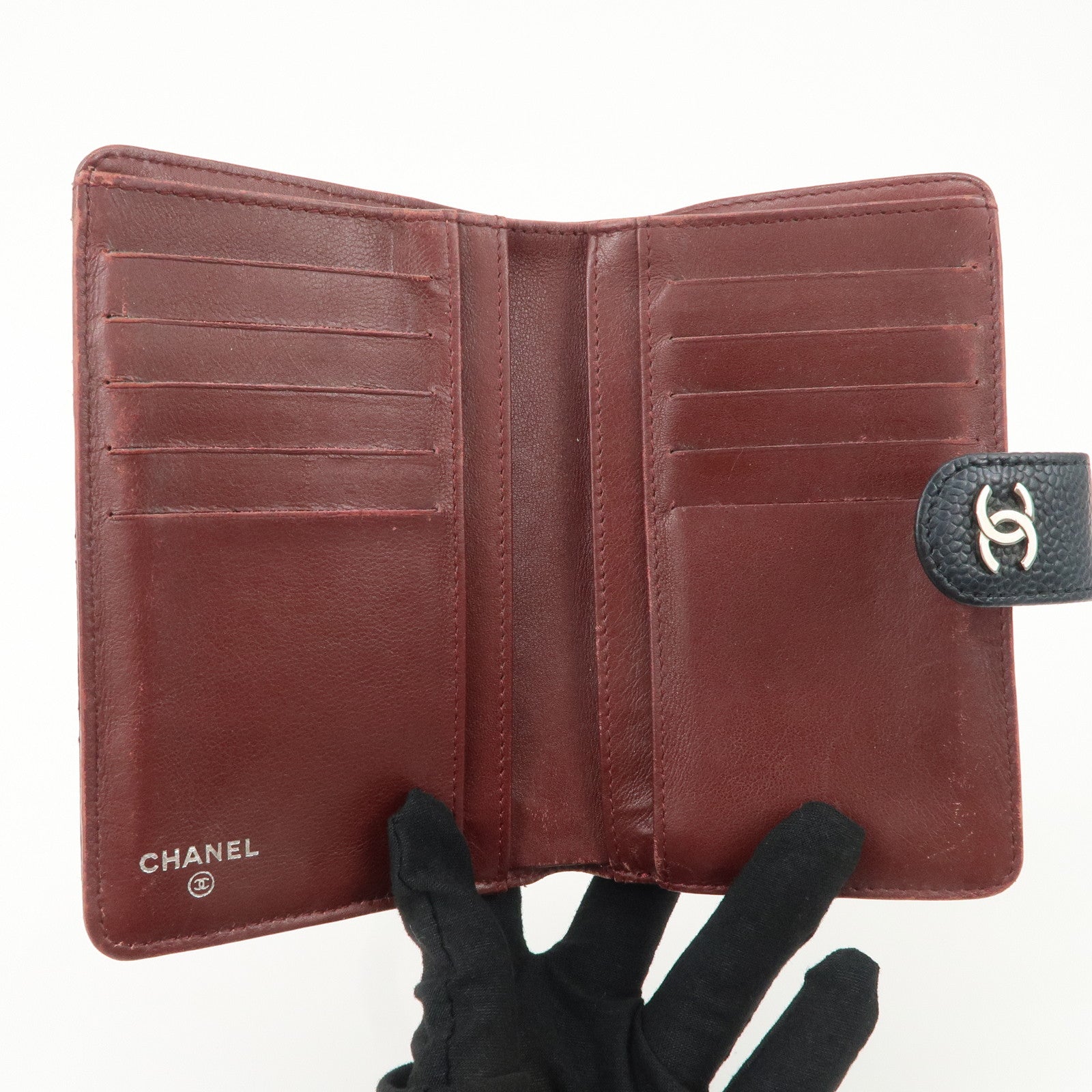 CHANEL COCO Mark Matelasse Caviar Skin Bi-fold Wallet A48667 Used