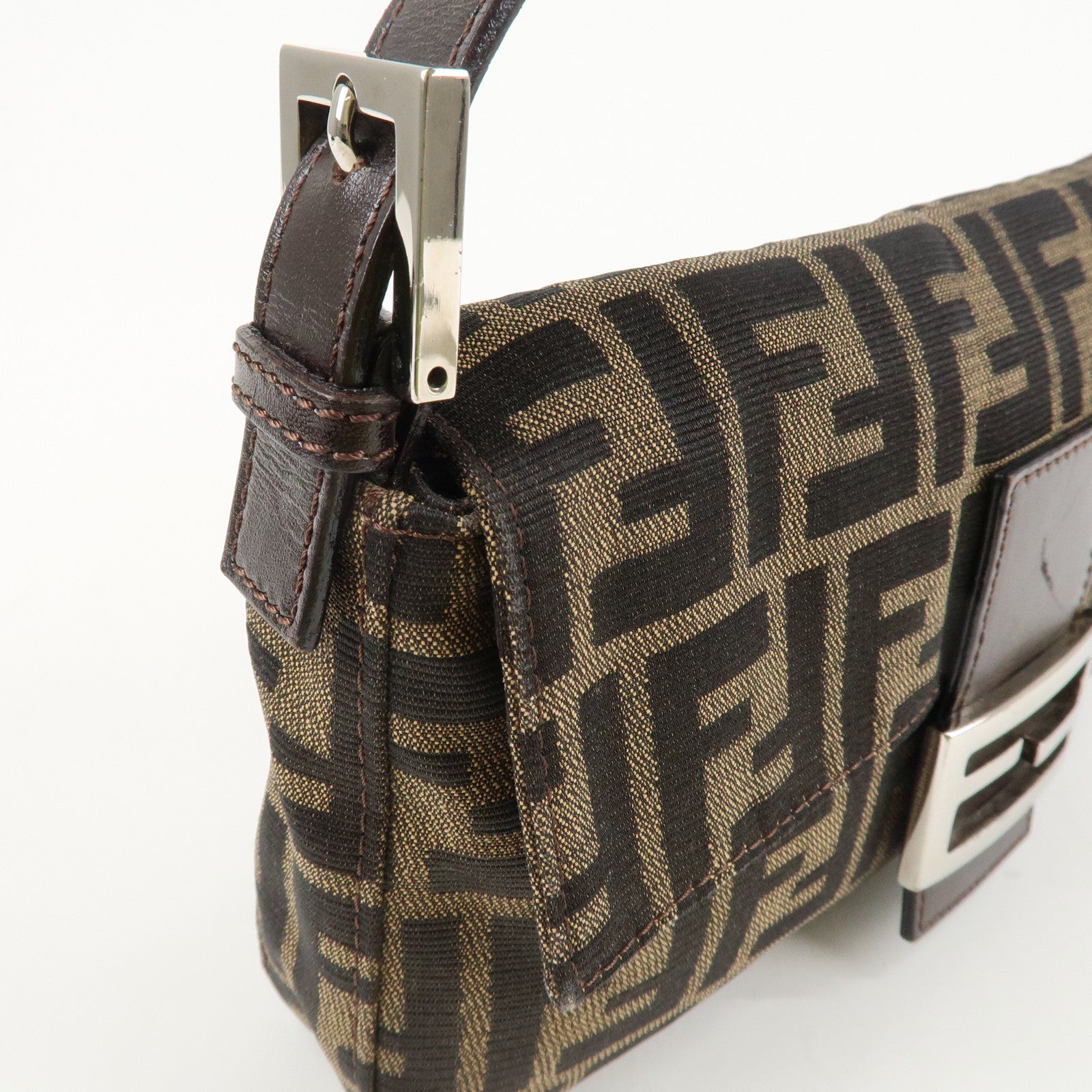 FENDI Mamma Baguette Zucca Canvas Shoulder Bag Brown Black 26424 Used