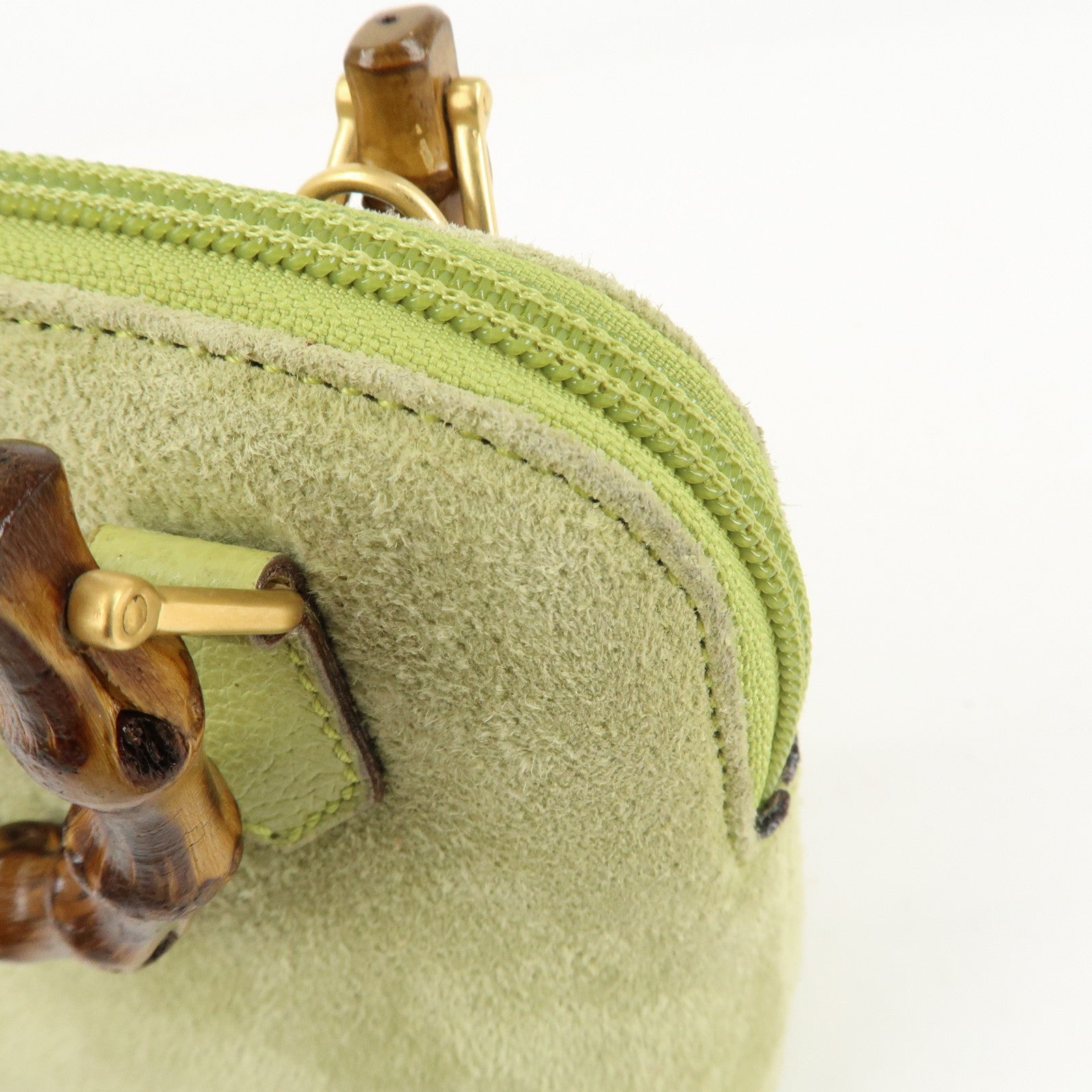 GUCCI Bamboo Suede Leather 2WAY Shoulder Bag Green 007.2032 Used