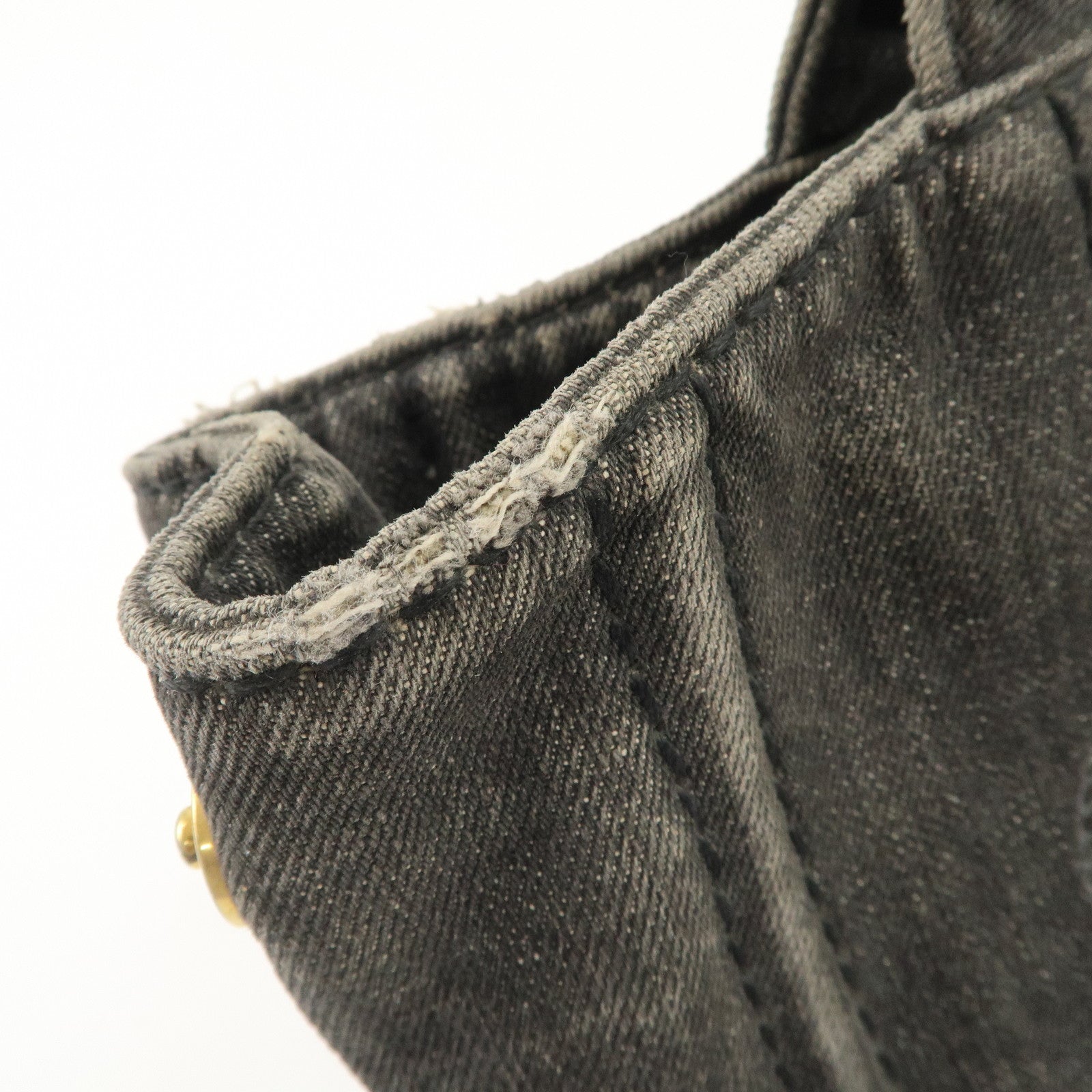 PRADA Canapa Mini Denim Hand Bag Tote Bag Black 1BG439 Used
