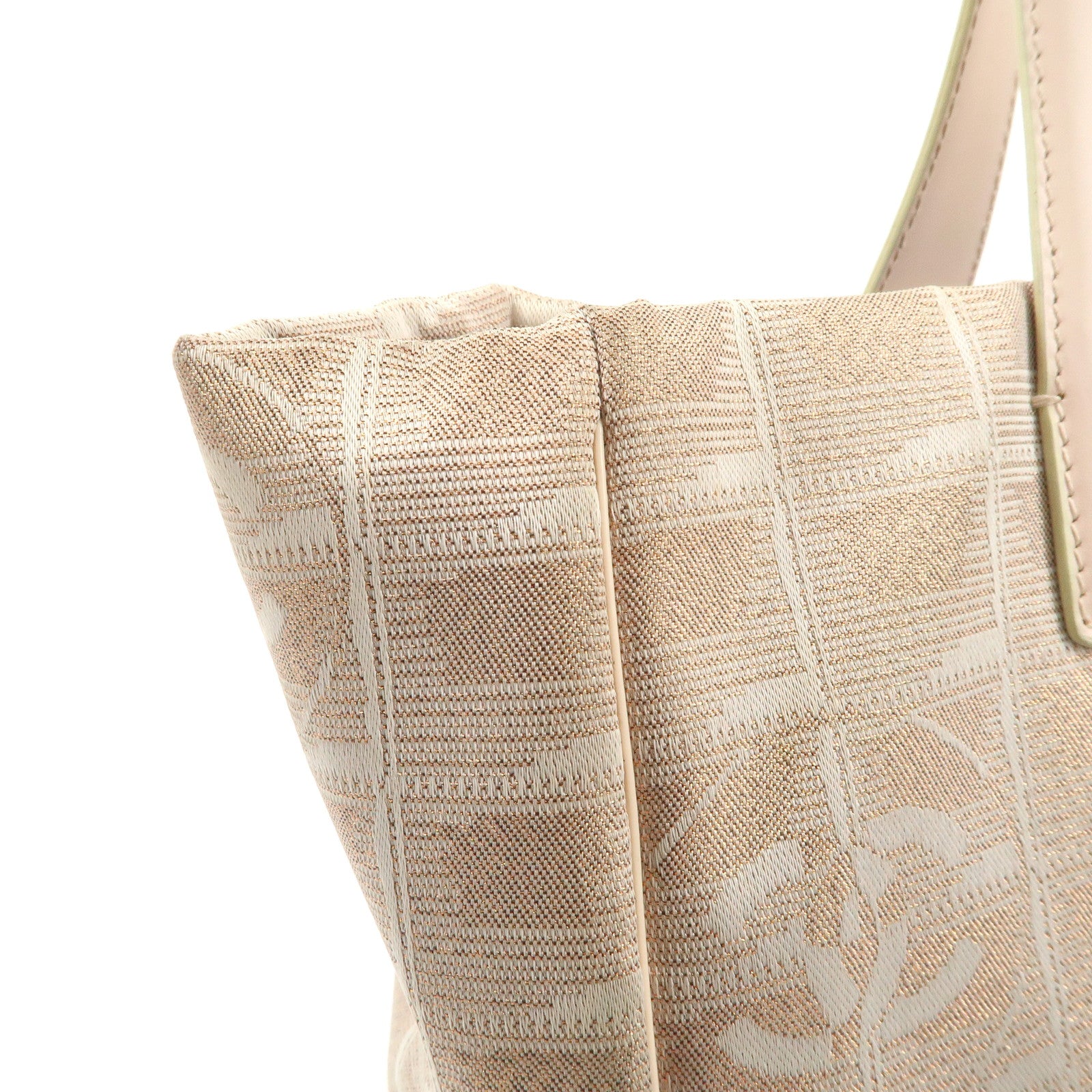 CHANEL New Travel Line Nylon Jacquard Leather Tote Bag Pink A15991 Used