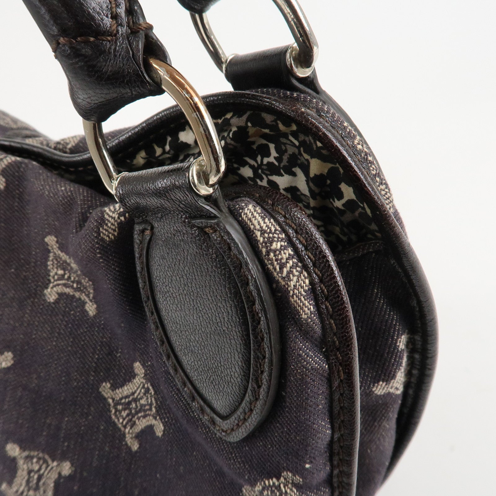 CELINE Macadam Denim Leather Bitter Sweet Shoulder Bag Navy Brown Used