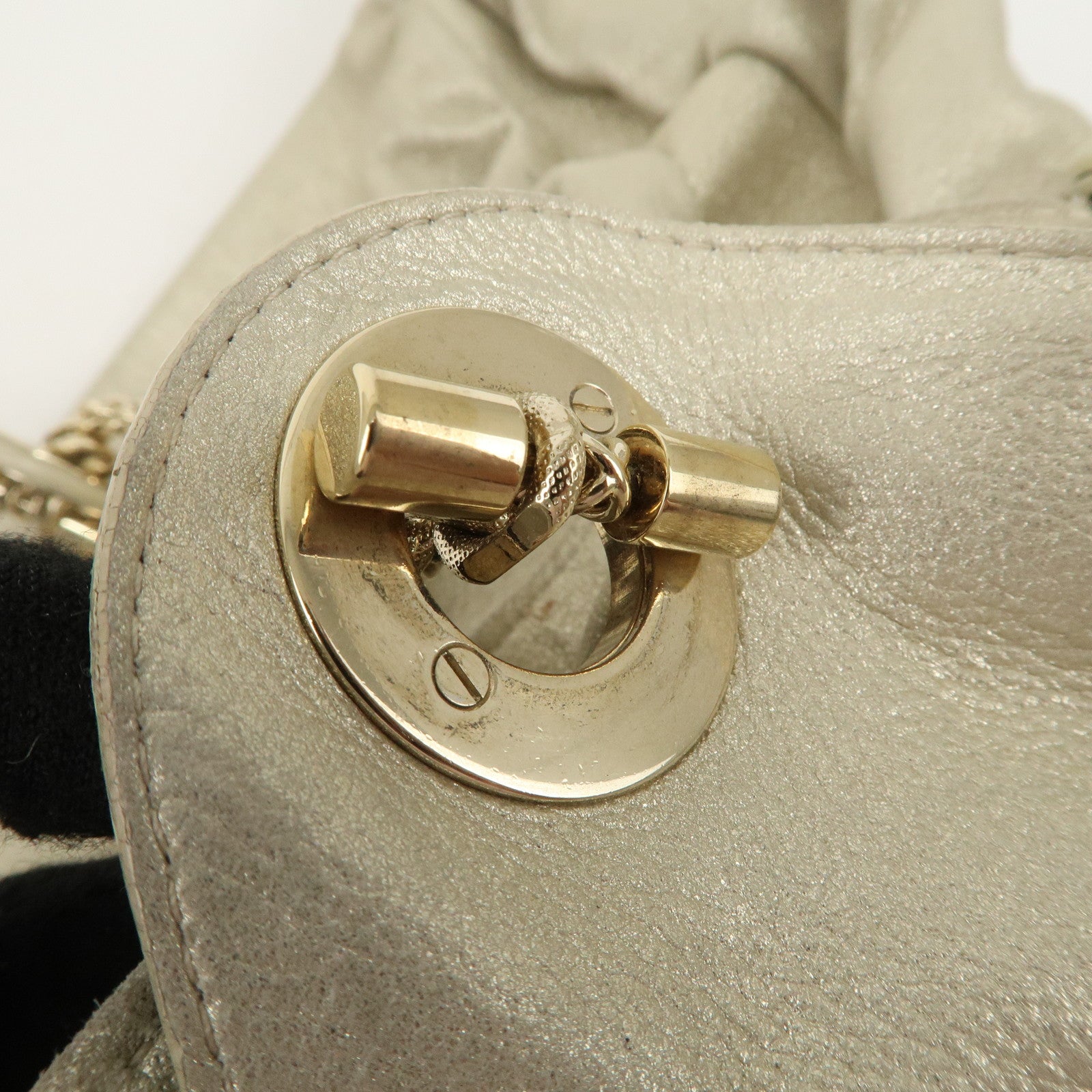 Christian Dior Leather Chain Shoulder Bag Tote Bag Silver Used