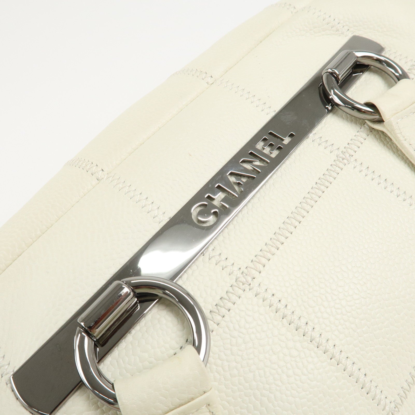 CHANEL Chocolate Bar Caviar Skin Mini Boston Bag Black A26135 Used