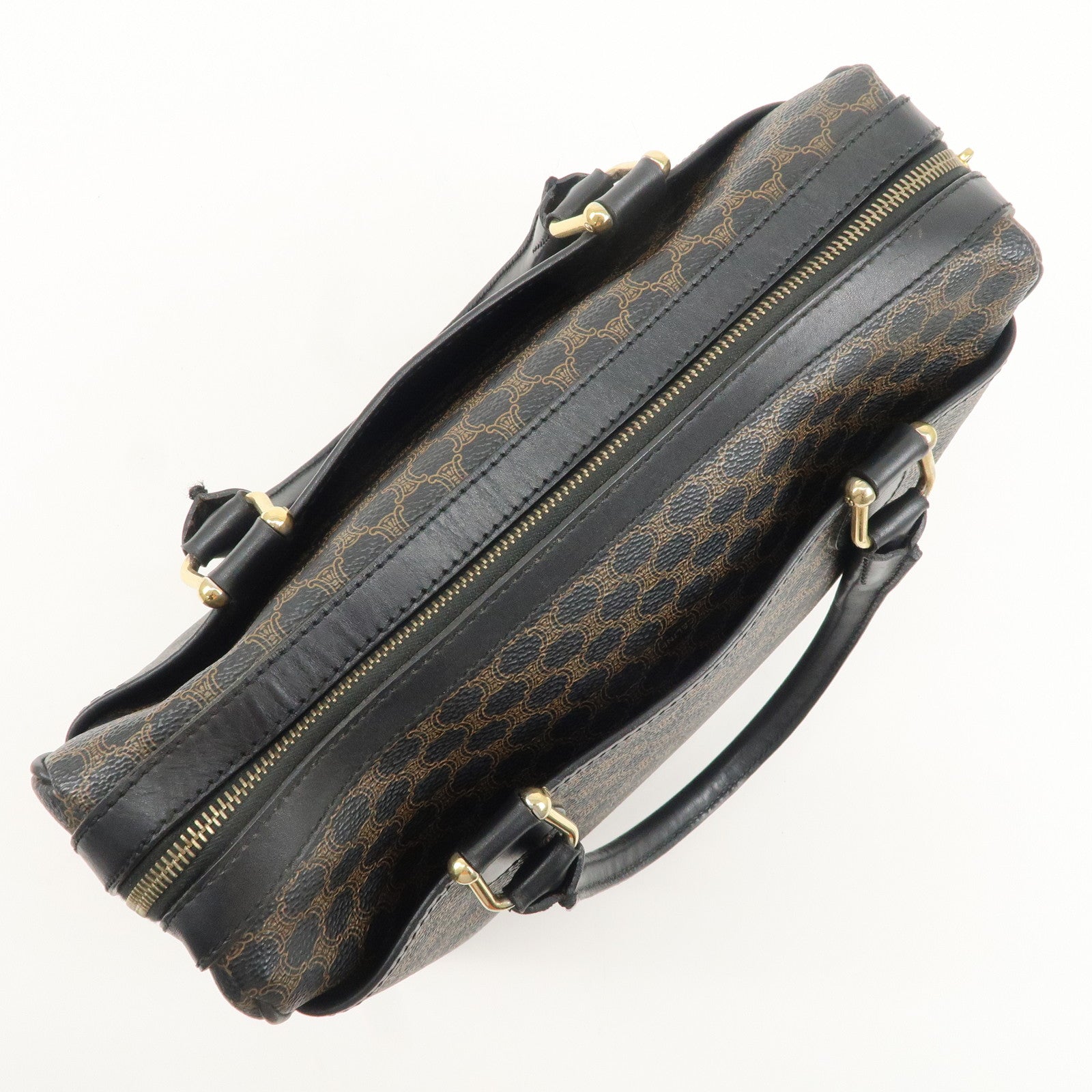 CELINE Macadam PVC Leather Boston Bag Hand Bag Brown Used