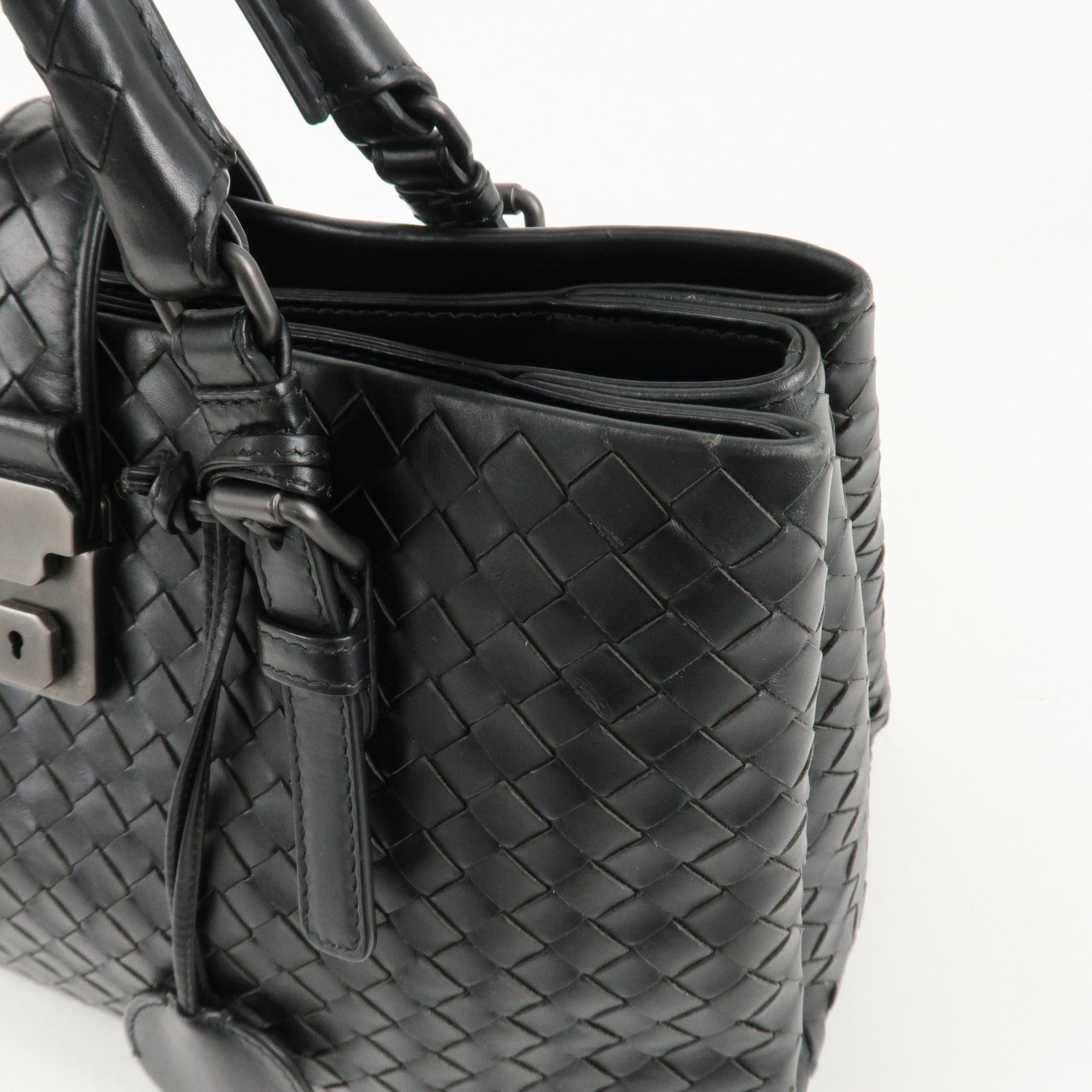 BOTTEGA VENETA Intrecciato Leather Tote Bag Hand Bag Black Used