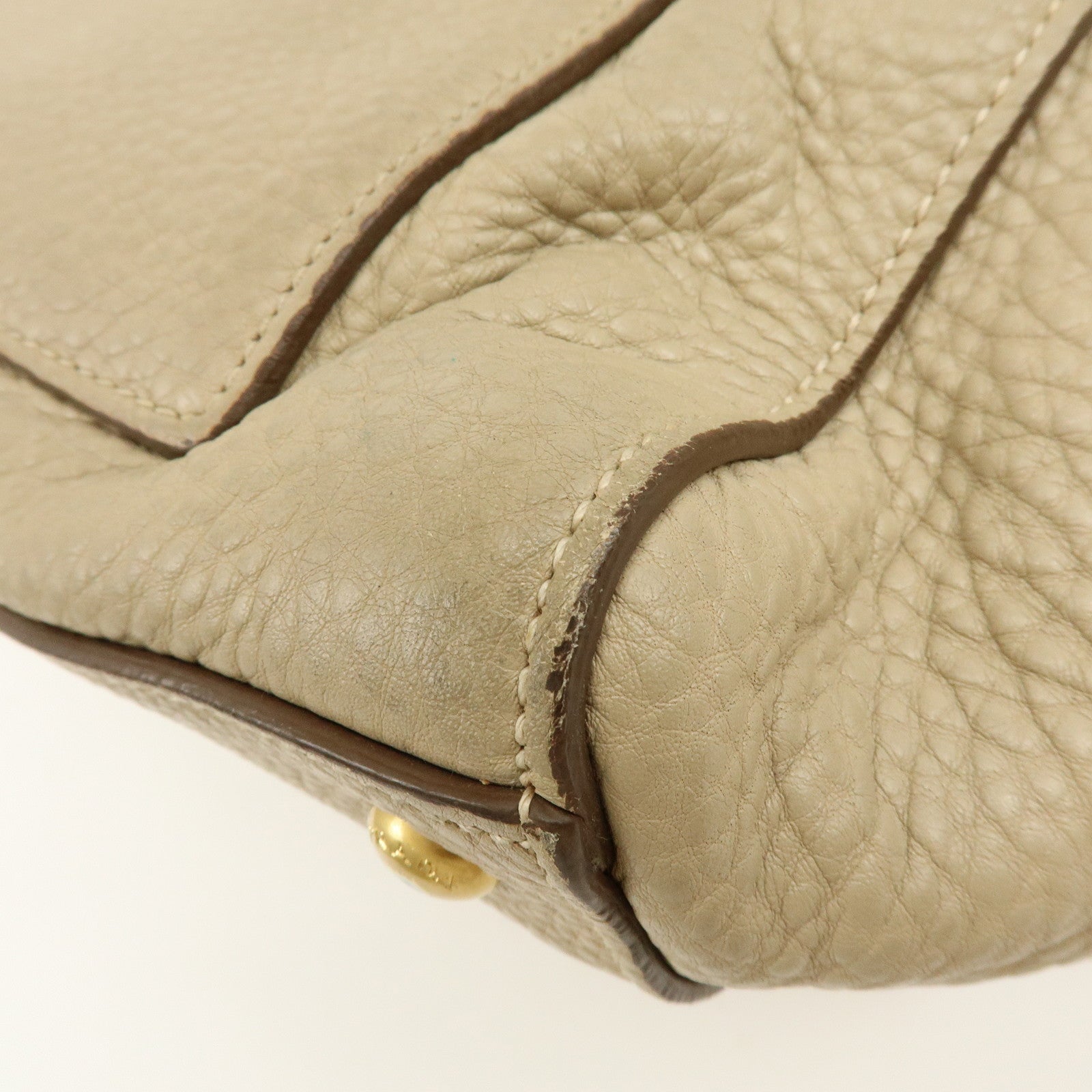 PRADA Triangle Logo Leather 2Way Hand Shoulder Bag Beige BN2795