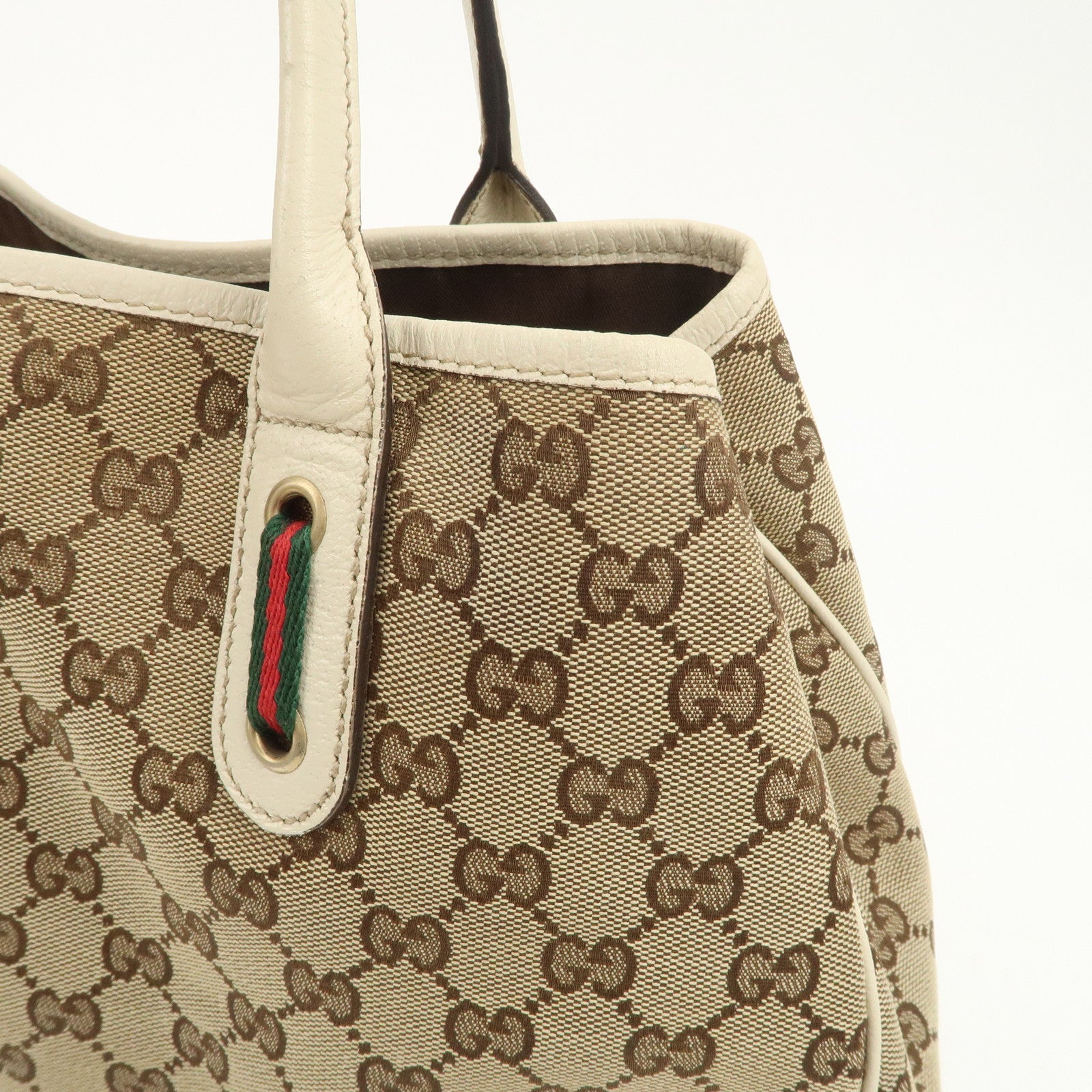 GUCCI Princy Sherry GG Canvas Leather Tote Bag Brown Ivory 163805