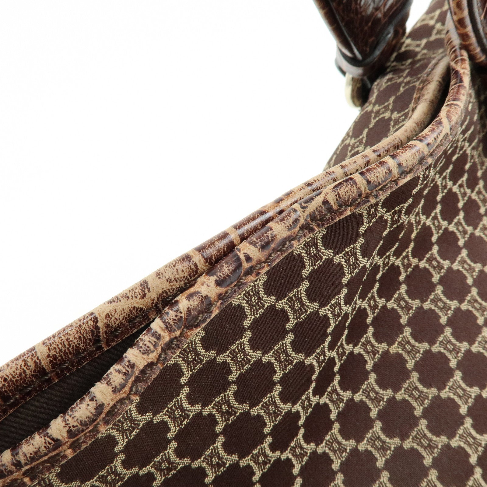 CELINE Macadam Bittersweet Canvas Leather Shoulder Bag Brown