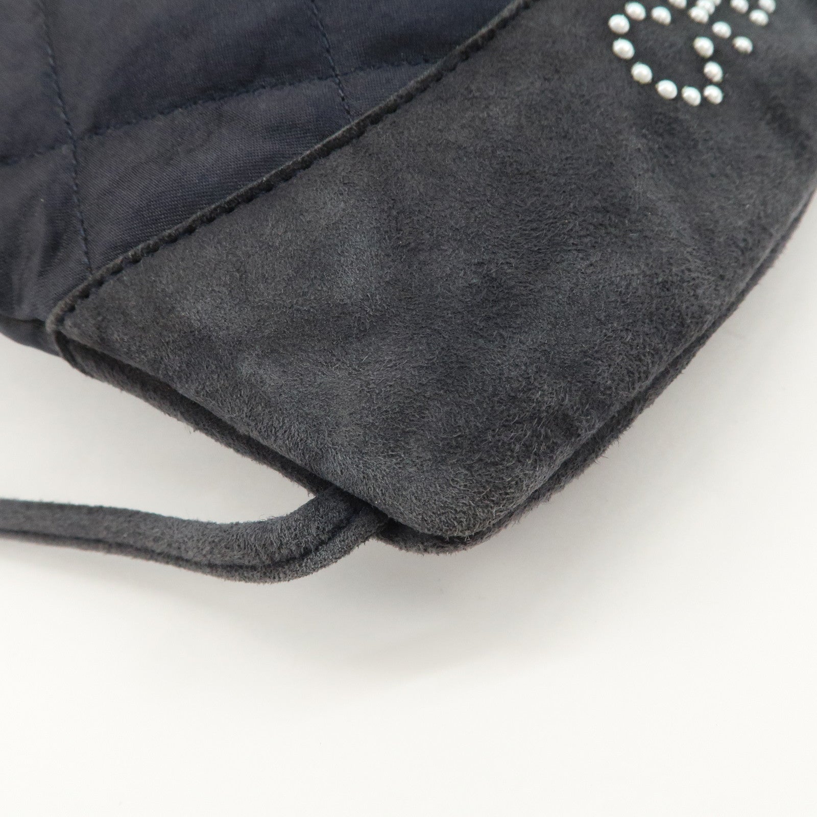 CHANEL Matelasse Satin Suede Drawstring Back Pack Black Used