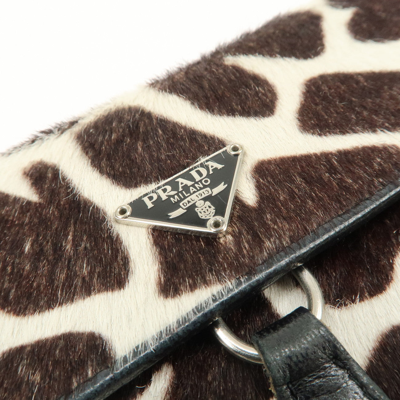 PRADA Unborn Carf Leather Bi-Fold Long Wallet Brown White