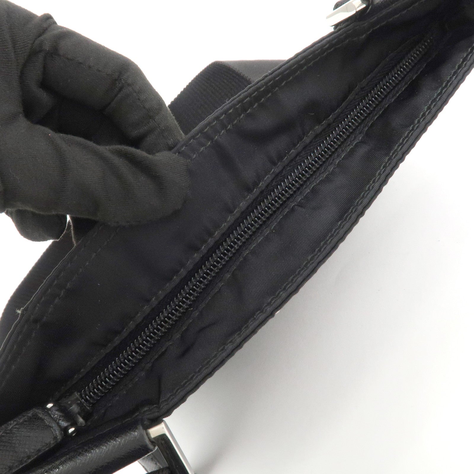 PRADA Triangle Logo Nylon Leather Shoulder Bag Black 1BH978