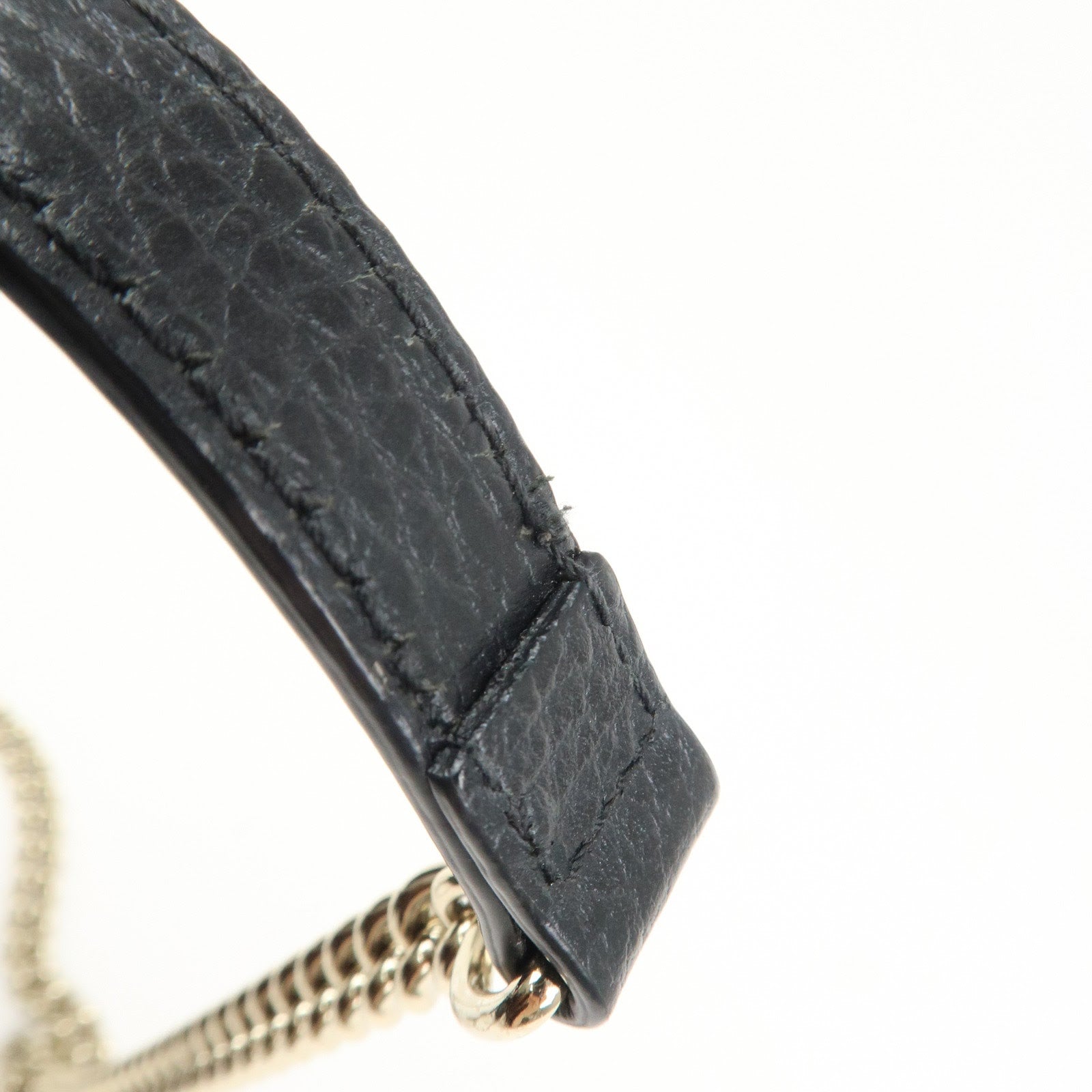 GUCCI Interlocking G Leather Chain Shoulder Bag Black 615523