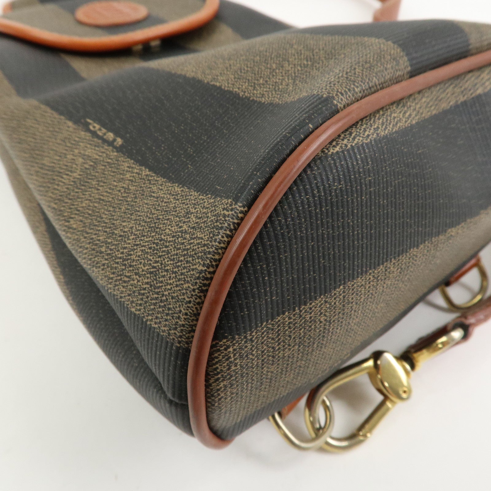 FENDI Pequin PVC Leather Shoulder Bag Crossbody Bag Brown 14965