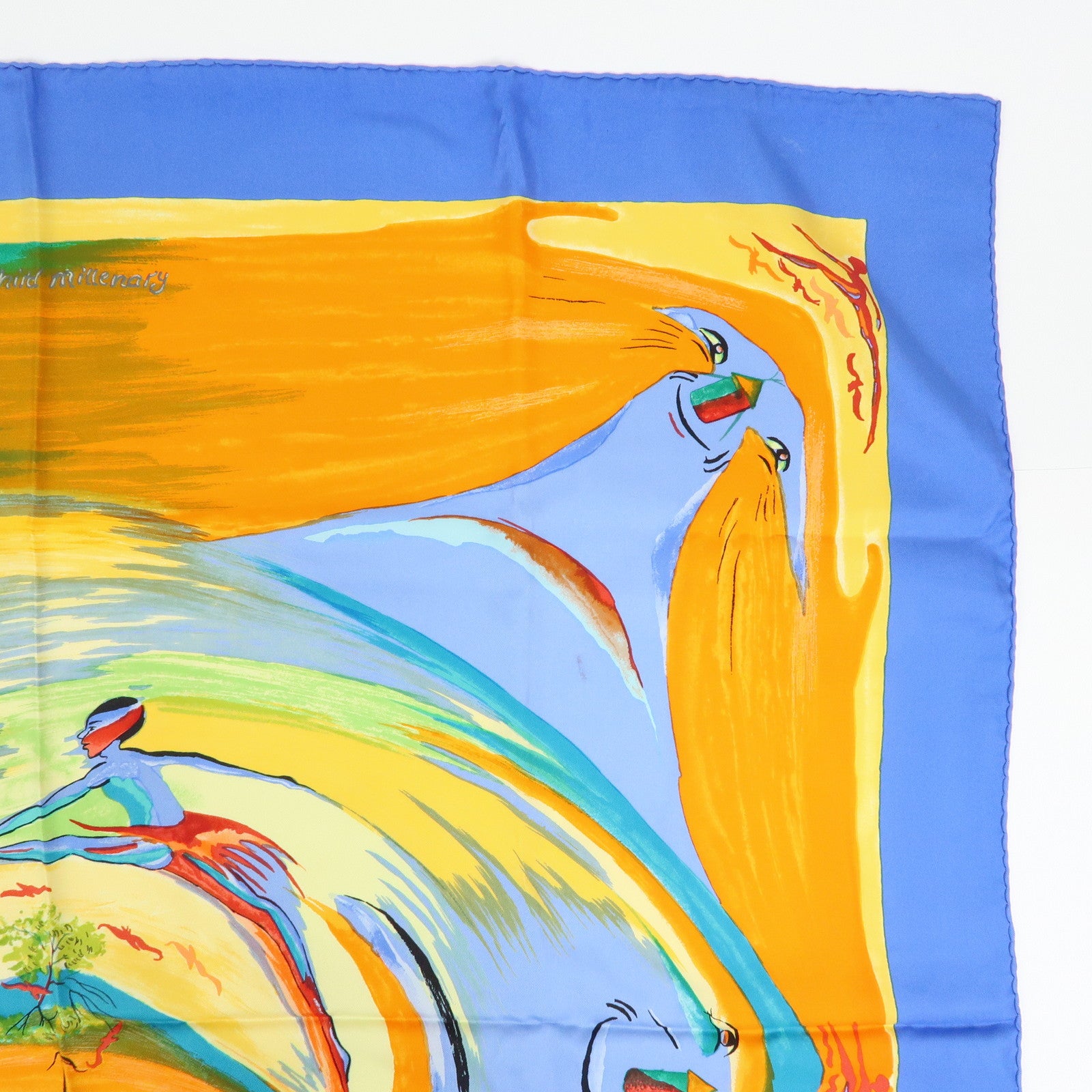 HERMES Carre 90 Silk 100% Scarf Smiles in Third Millenary Blue