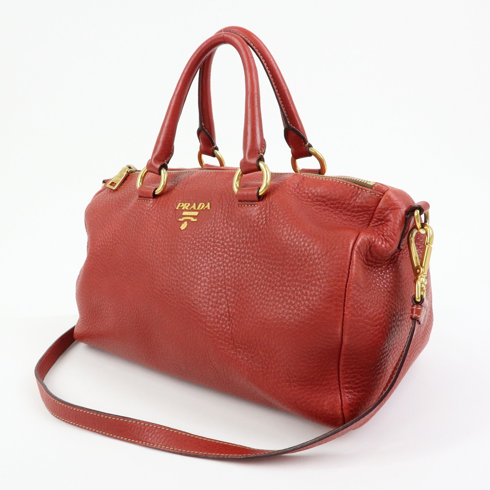 PRADA Logo Calf Leather 2Way Bag Hand Bag Shoulder Bag Red