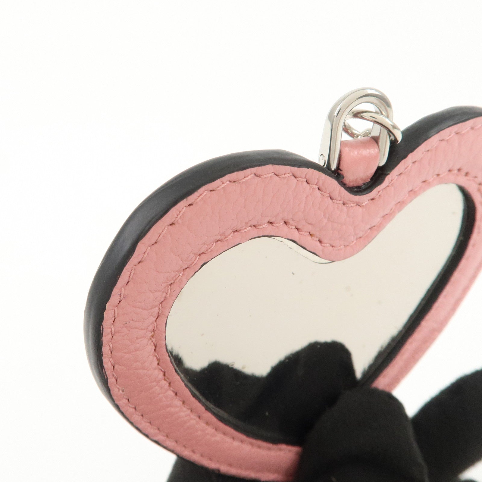 MIU MIU Leather Heart Motif Mirror Bag Charm Key Chain Pink 5TL376