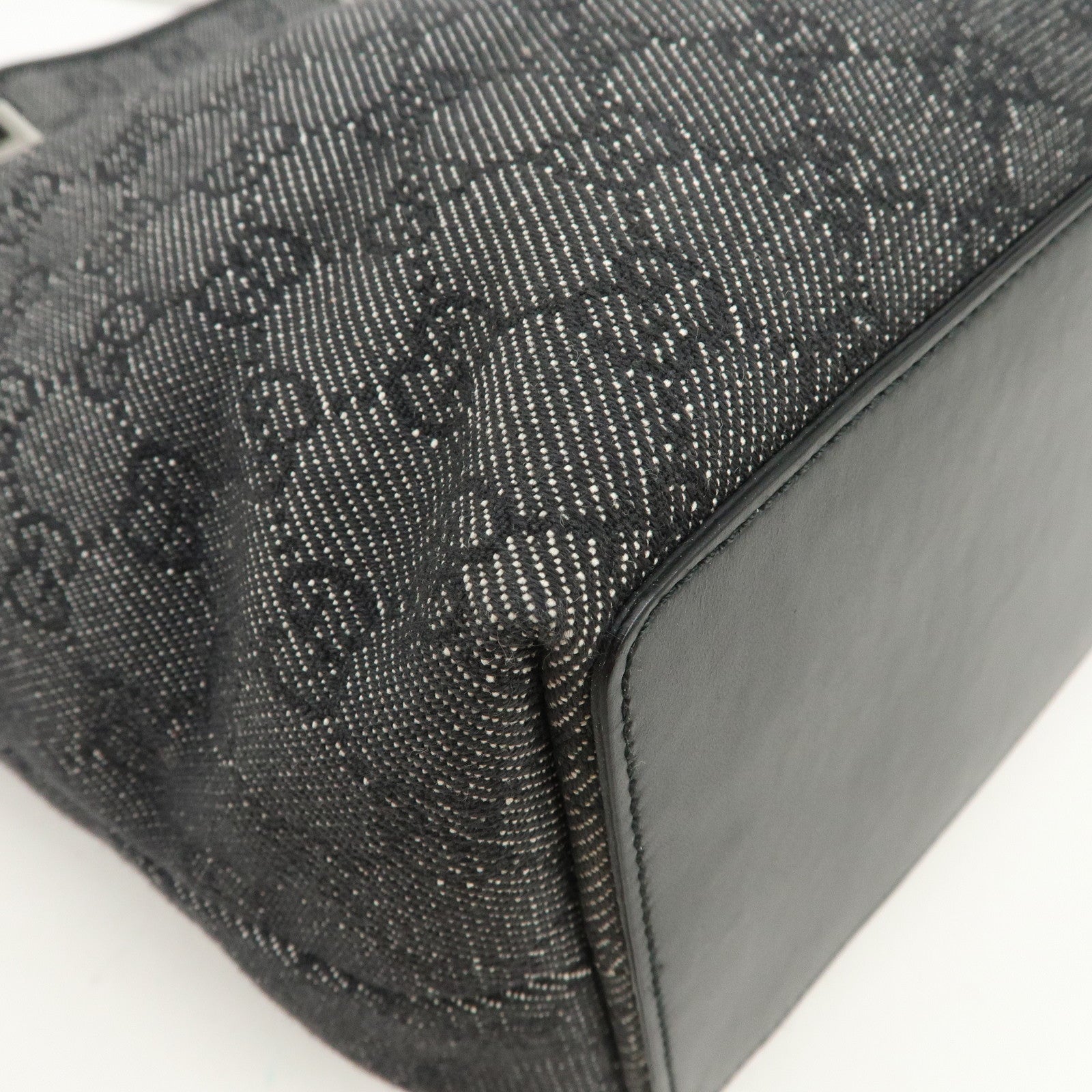 GUCCI GG Denim Leather Tote Bag Hand Bag Shoulder Bag Black 31243