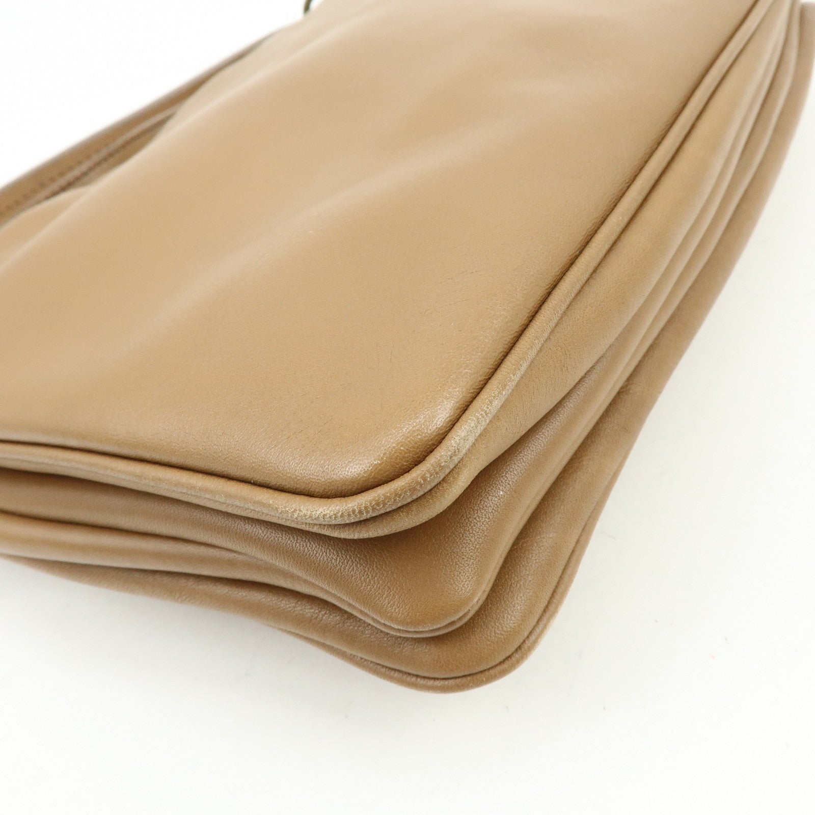 MIU MIU Logo Leather Shoulder Bag Hand Bag Brown