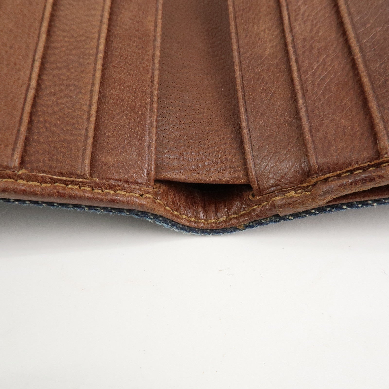 Christian Dior Leather Denim Bi-fold Compact Wallet 46BM-0024 Used