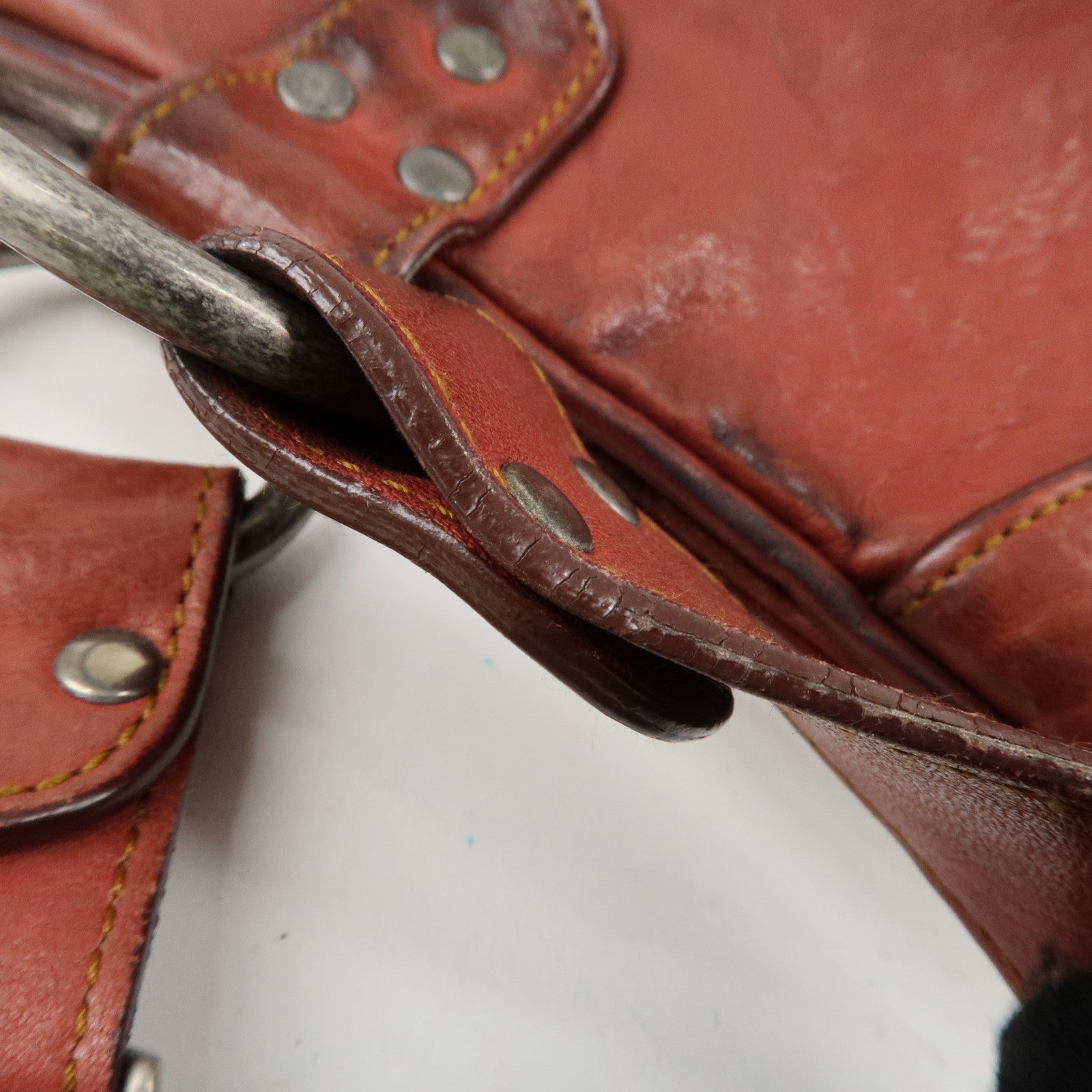 Christian Dior Gaucho Leather Saddle Bag Shoulder Bag Red Brown Used