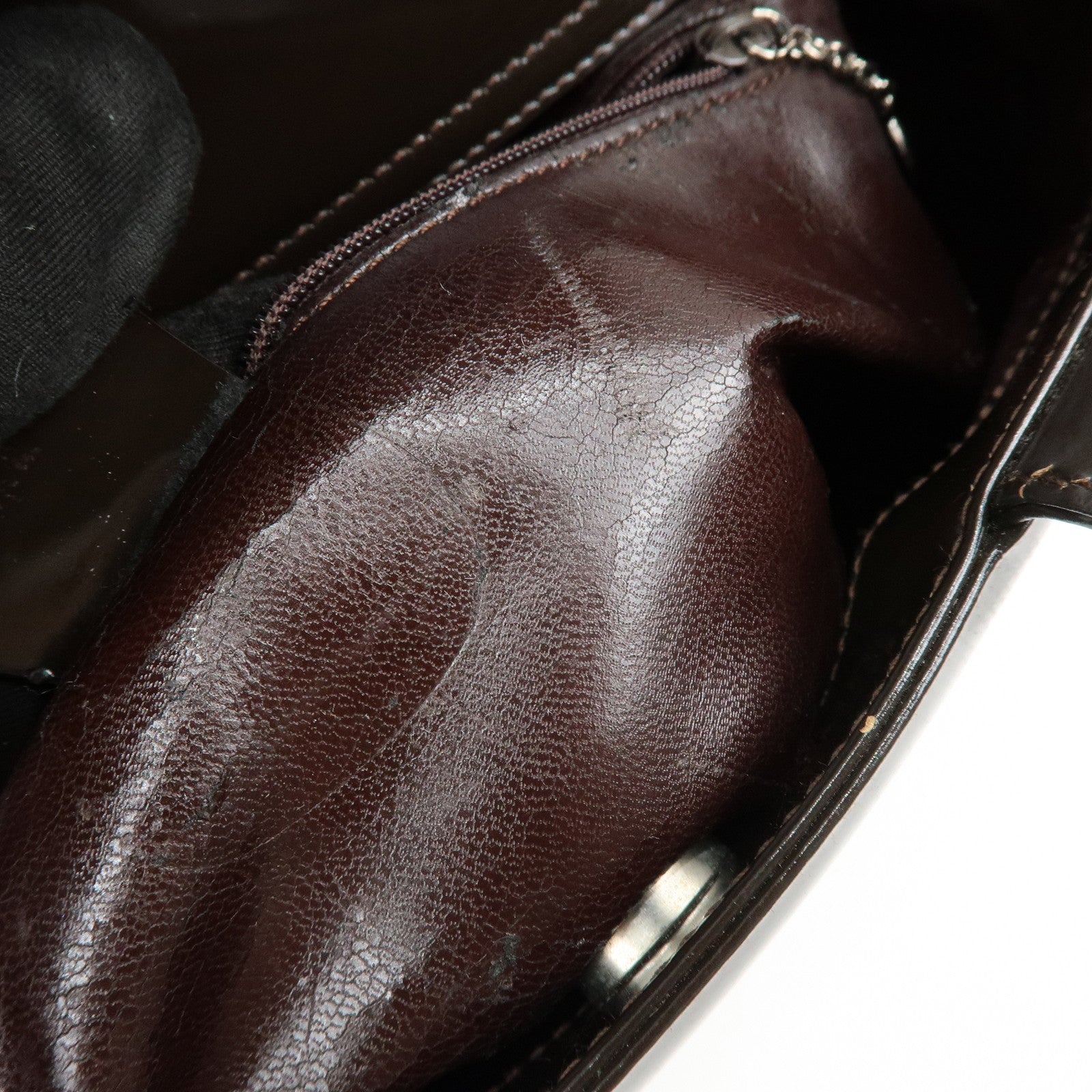 GUCCI Interlocking G Patent Leather 2Way Bag Dark Brown 000・2058