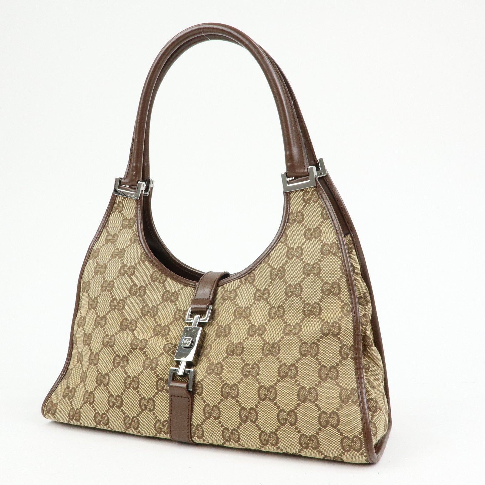 GUCCI Jackie GG Canvas Leather Shoulder Bag Beige Brown 002.1067
