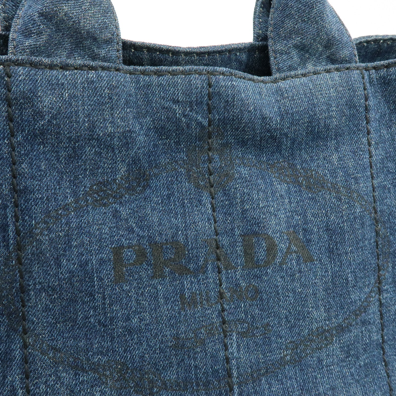 PRADA Canapa Tringle Logo Canvas Denim Tote Hand Bag Blue B1877B