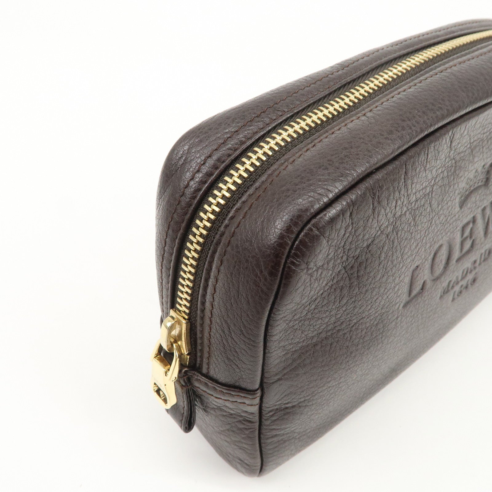 LOEWE Logo Leather Pouch Cosmetic Pouch Black