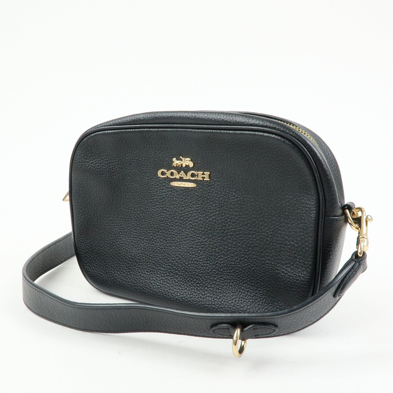 COACH Logo Leather Shoulder Crossbody Bag Black