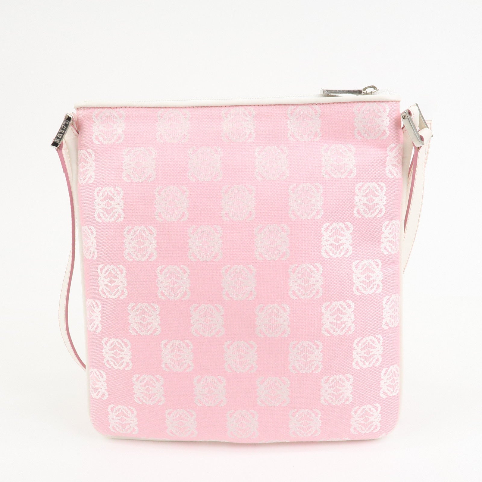 LOEWE Anagram Canvas Leather Shoulder Bag Pink White
