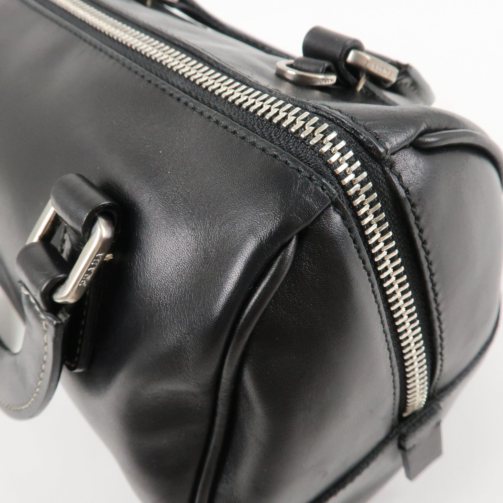 PRADA Leather Mini Boston Bag Hand Bag Black Used