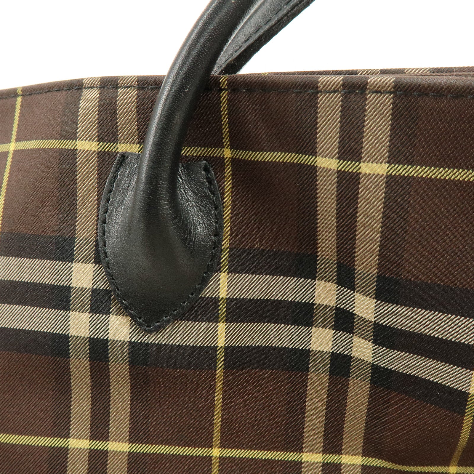 BURBERRY Blue Label Canvas Leather Plaid Tote Bag Hand Bag Brown