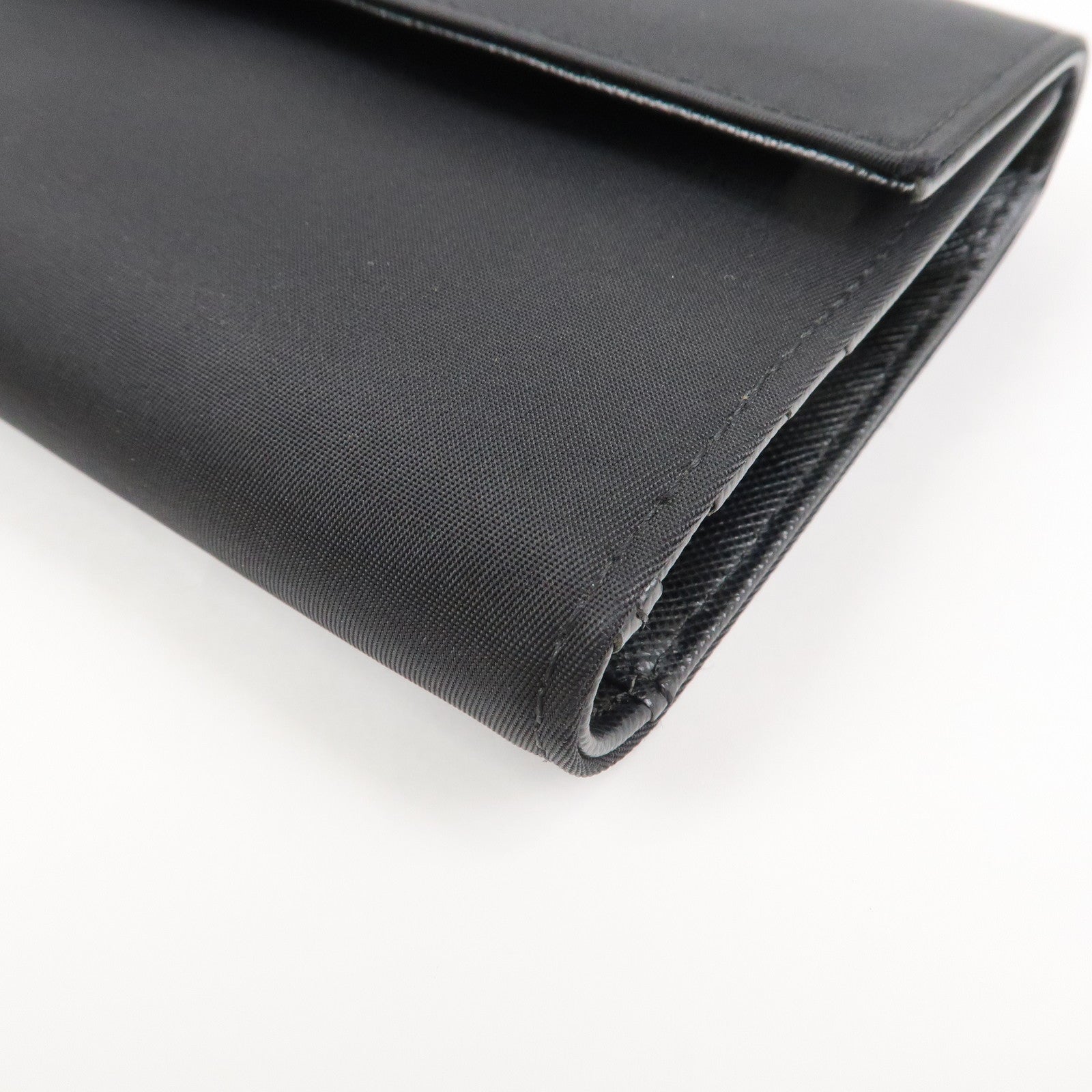 PRADA Triangle Logo Nylon Saffiano Leather Compact Wallet Black