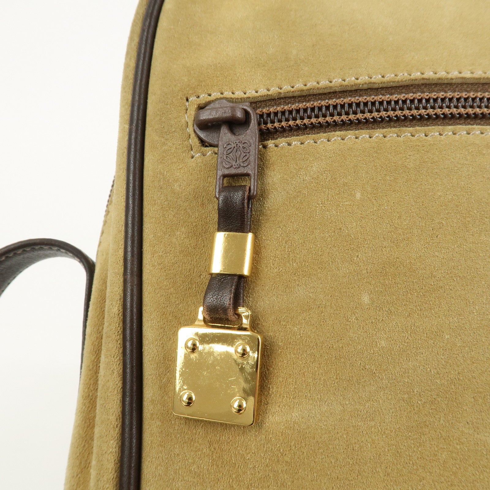 LOEWE Anagram Suede Leather Shoulder Bag Beige Brown