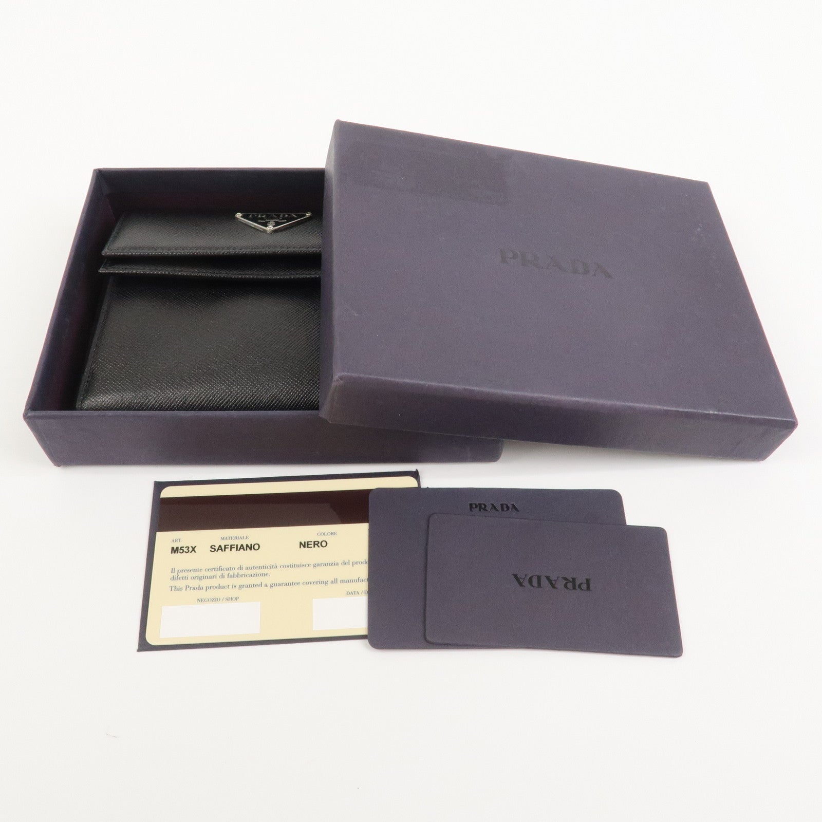PRADA Triangle Logo Saffiano Leather Compact Wallet Black M53X