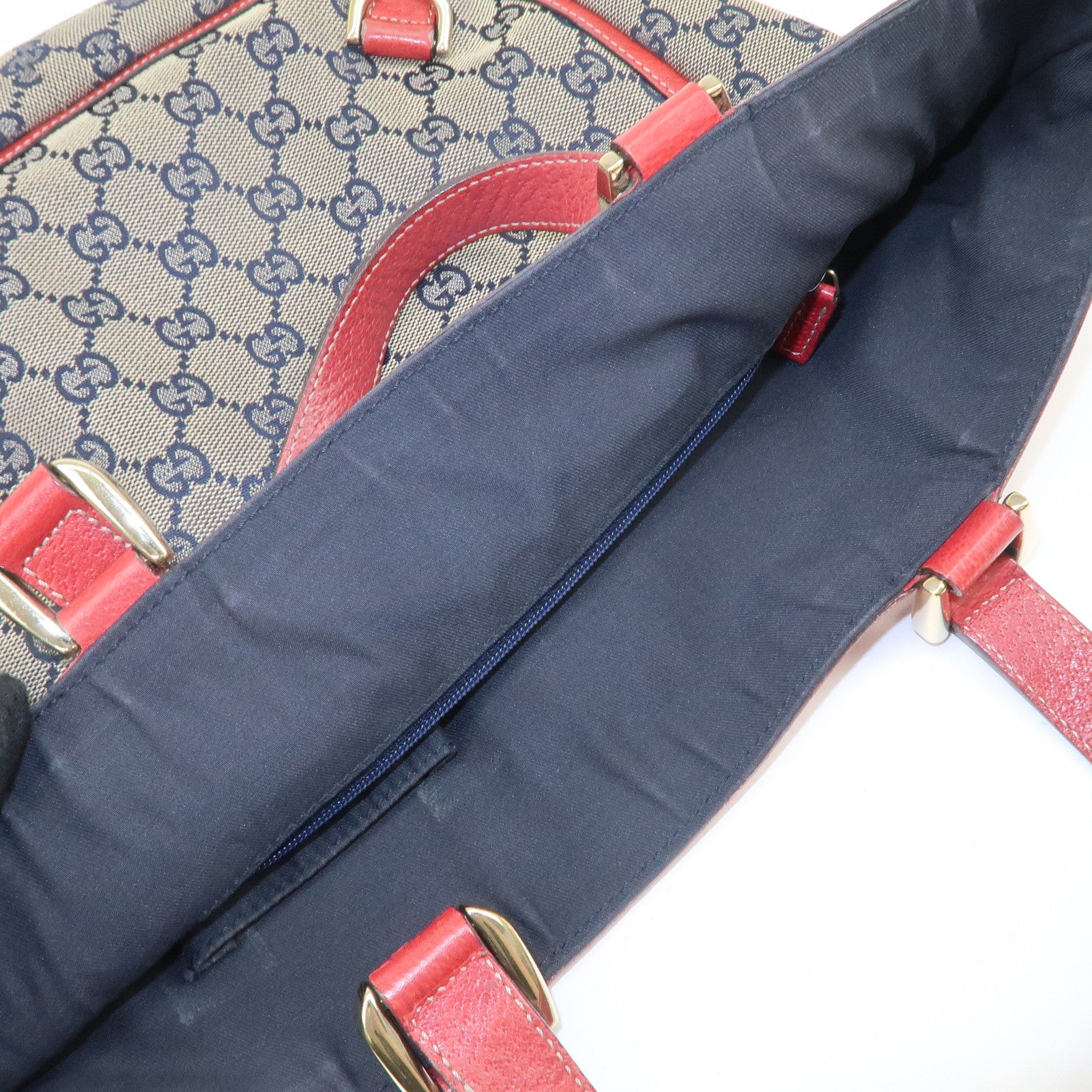 GUCCI Abbey GG Canvas Leather Hand Bag Red Navy 130739