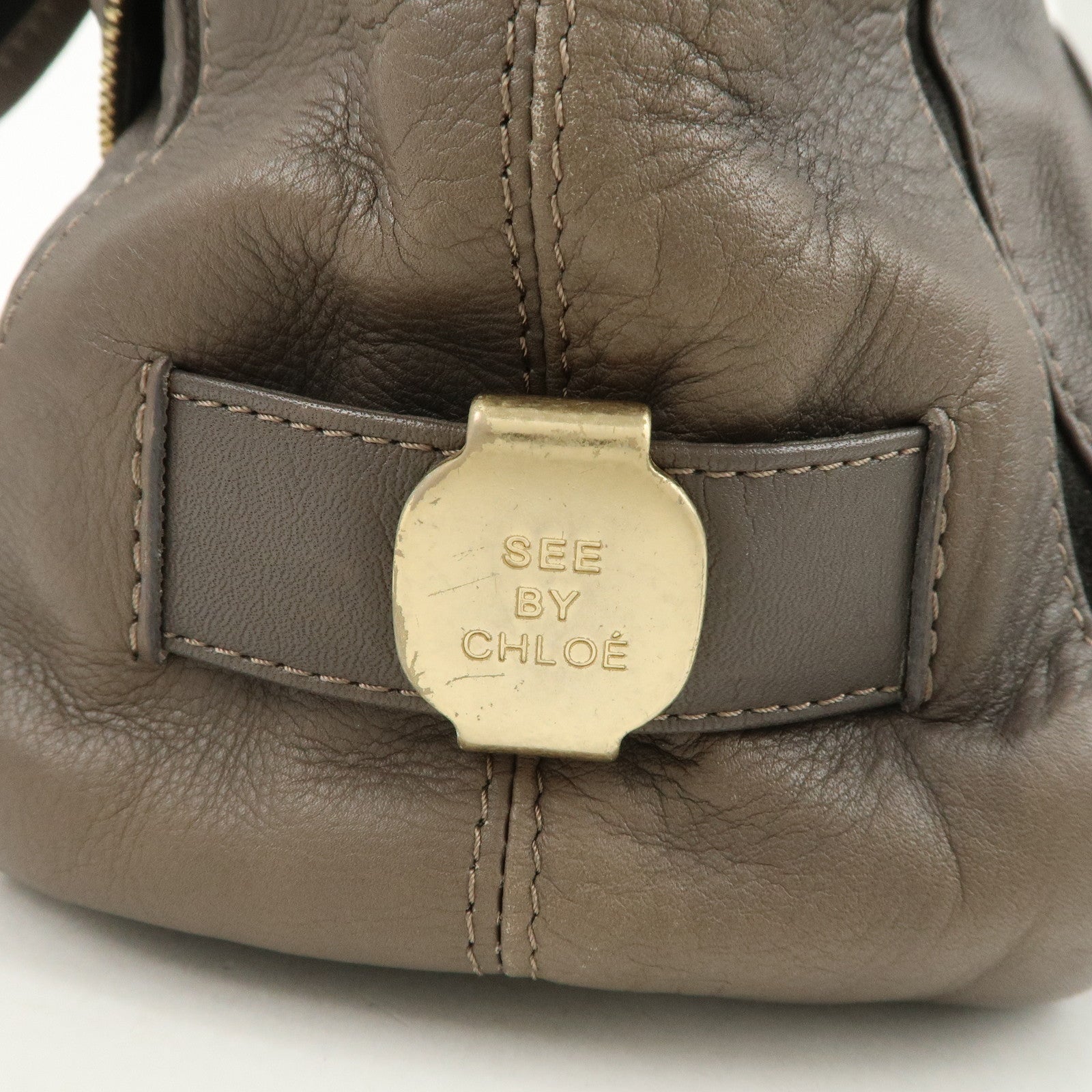 Chloe See by Chloe Leather Shoulder Bag Hand Bag Ribbon Brown