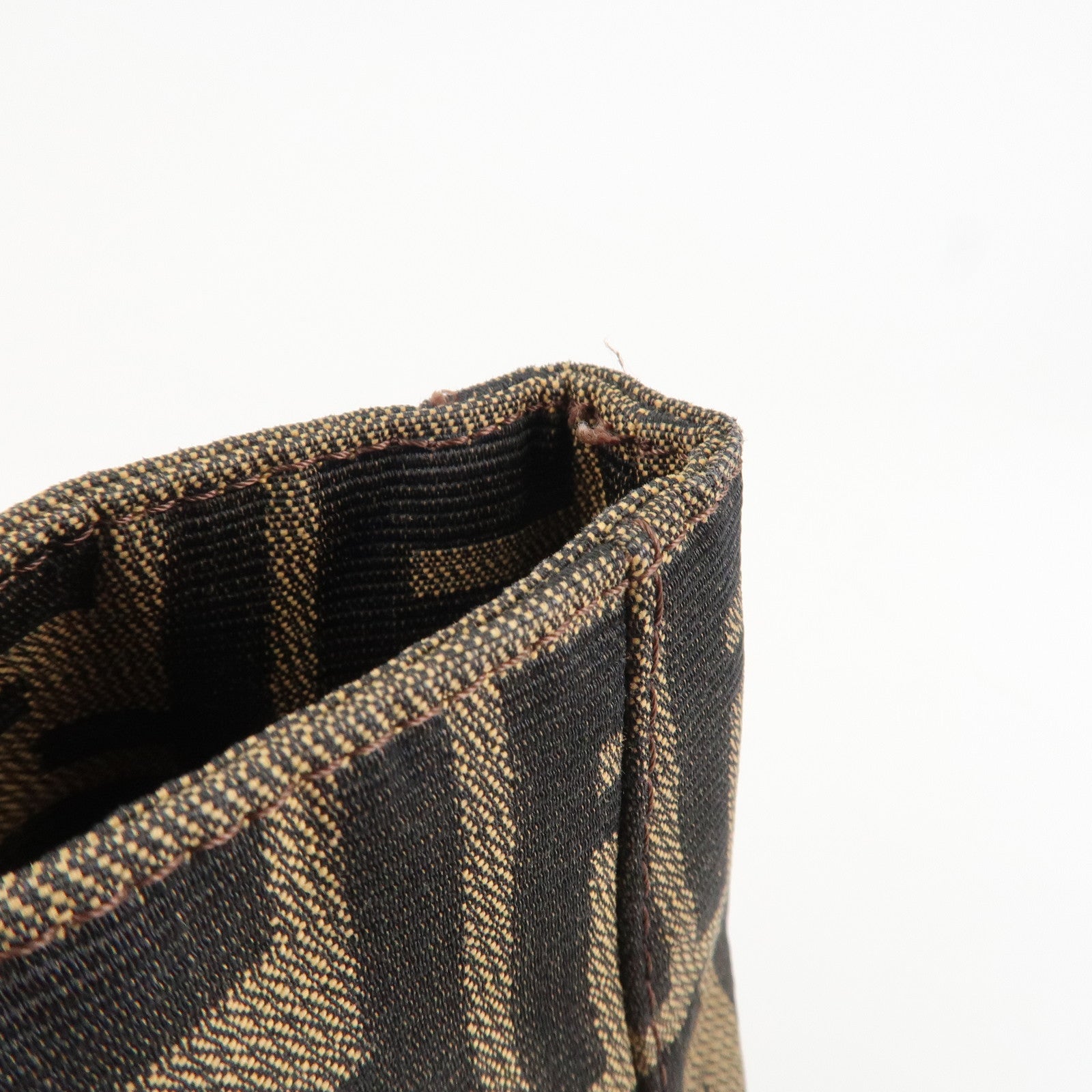 FENDI Zucca Canvas Leather Tote Bag Hand Bag Black Brown 26693 Used