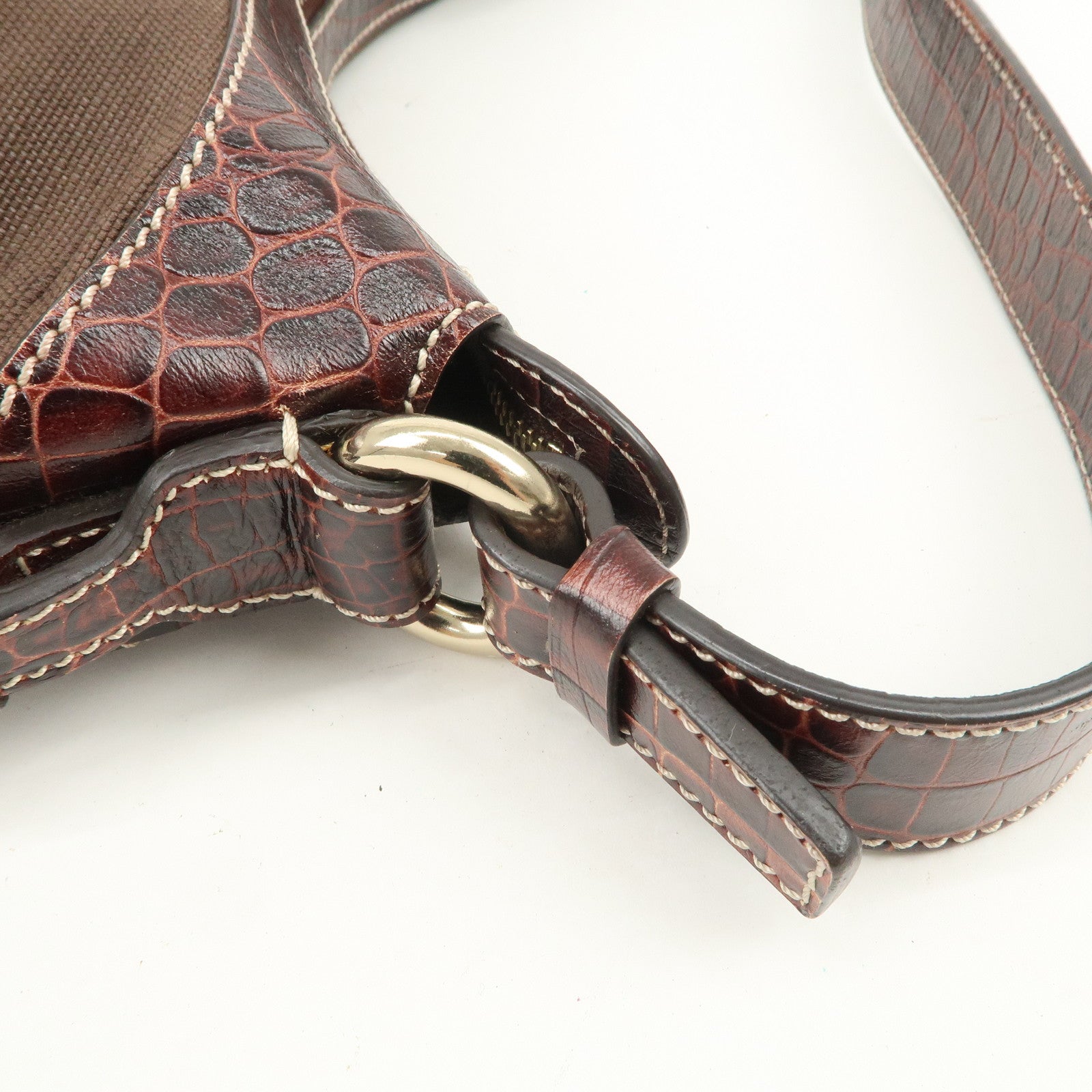 CELINE Canvas Leather Shoulder Bag Hand Bag Brown