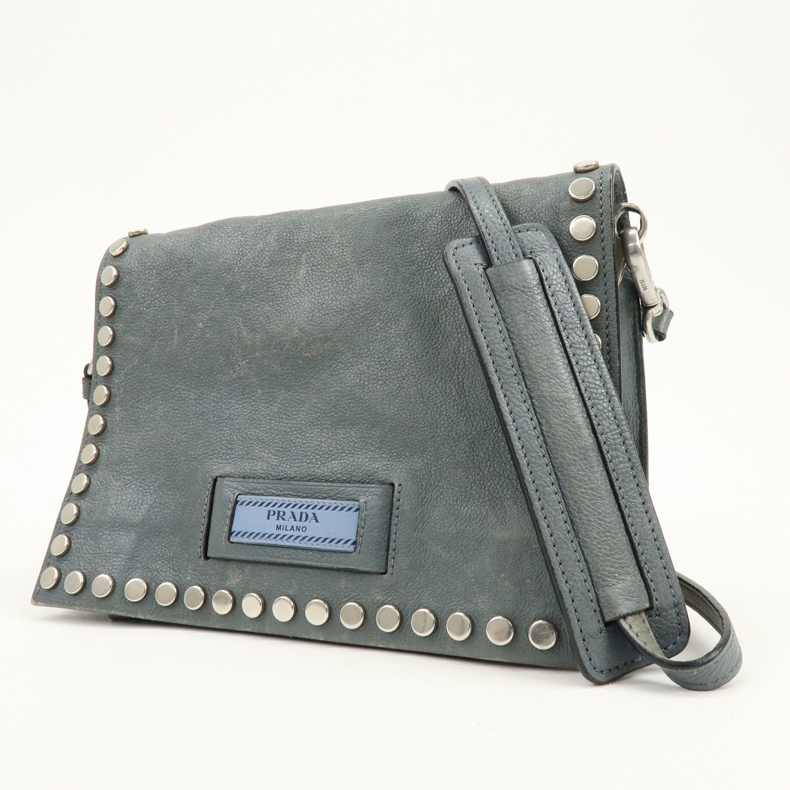 PRADA Etiquette Leather 2Way Bag Shoulder Bag Clutch Bag Gray