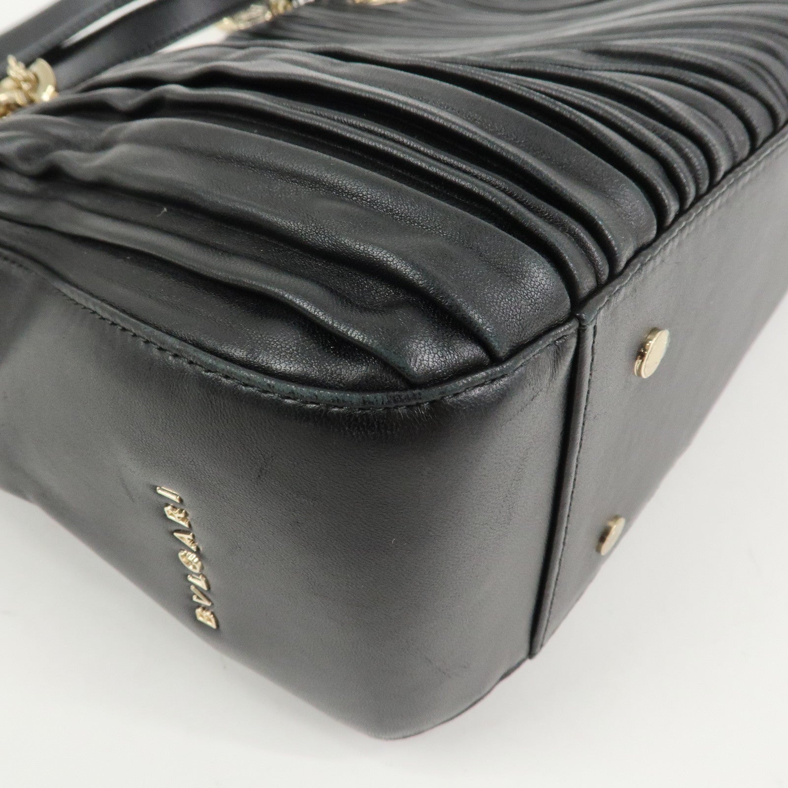 BVLGARI Monete Nappa Plisse Chain Shoulder Bag Tote Bag Black