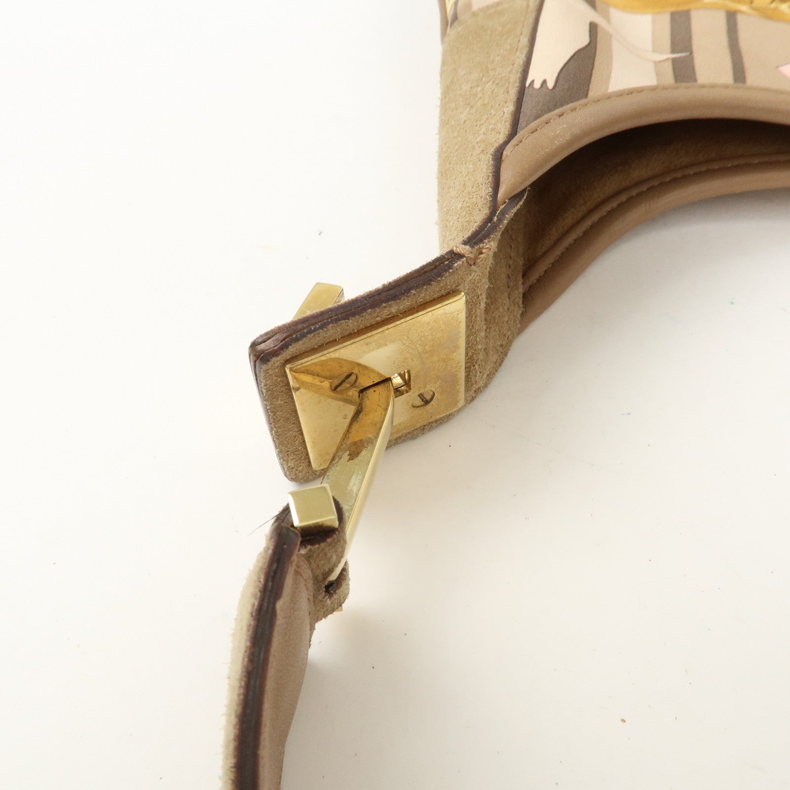 Ferragamo Nylon Leather Shoulder Bag Brown Pink Gold