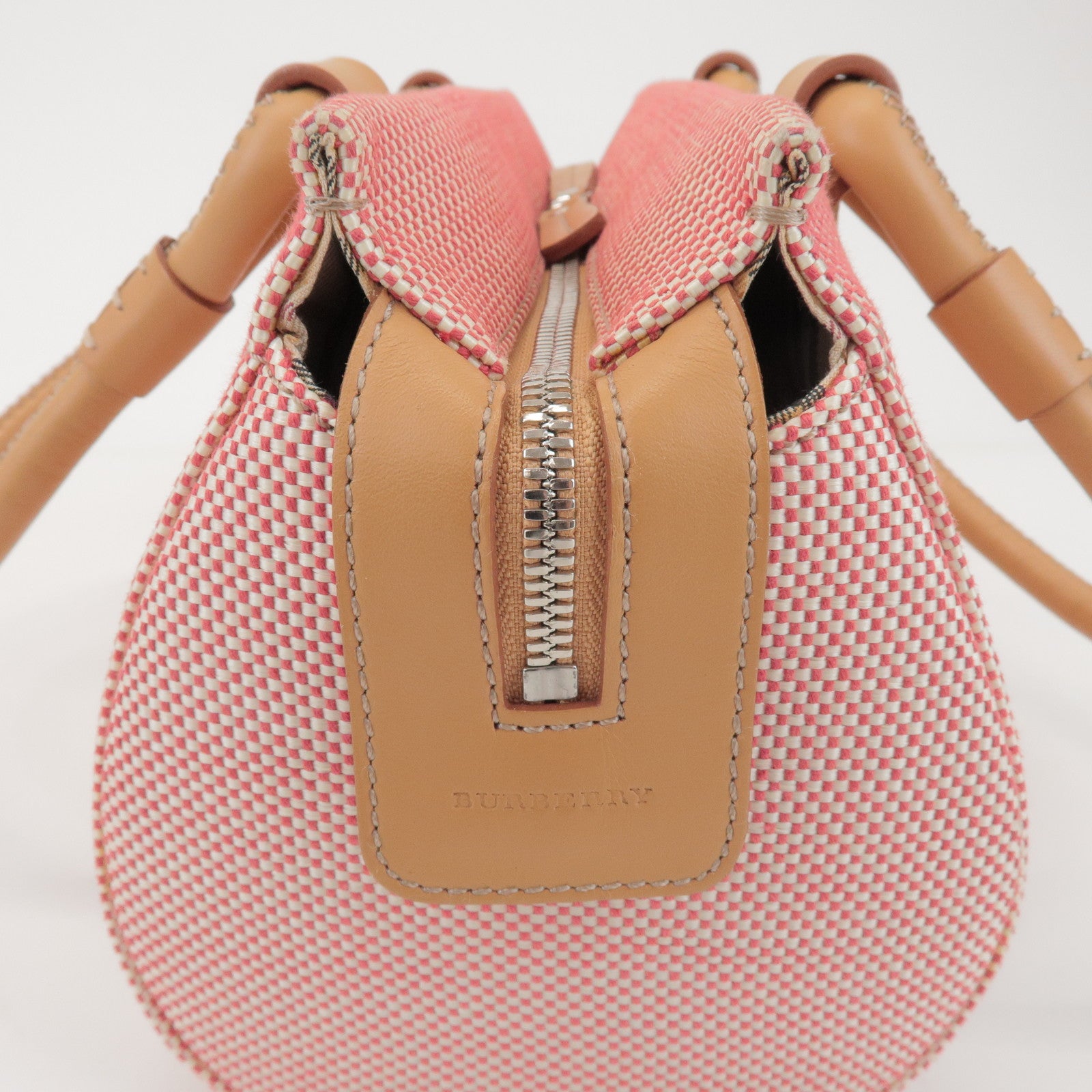 BURBERRY Canvas Leather Shoulder Bag Hand Bag Red Light Brown