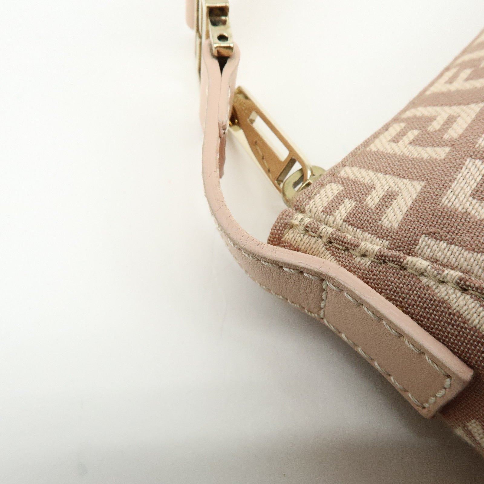 FENDI Zucchino Canvas Leather Hand Bag Pink Beige 8BR443