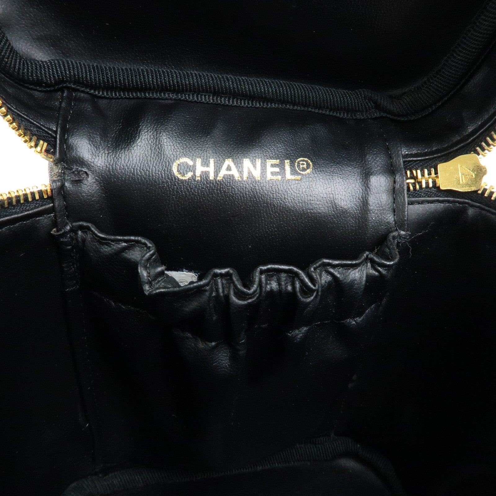 CHANEL COCO Mark Bicolore Lamb Skin Vanity Bag Hand Bag A01619