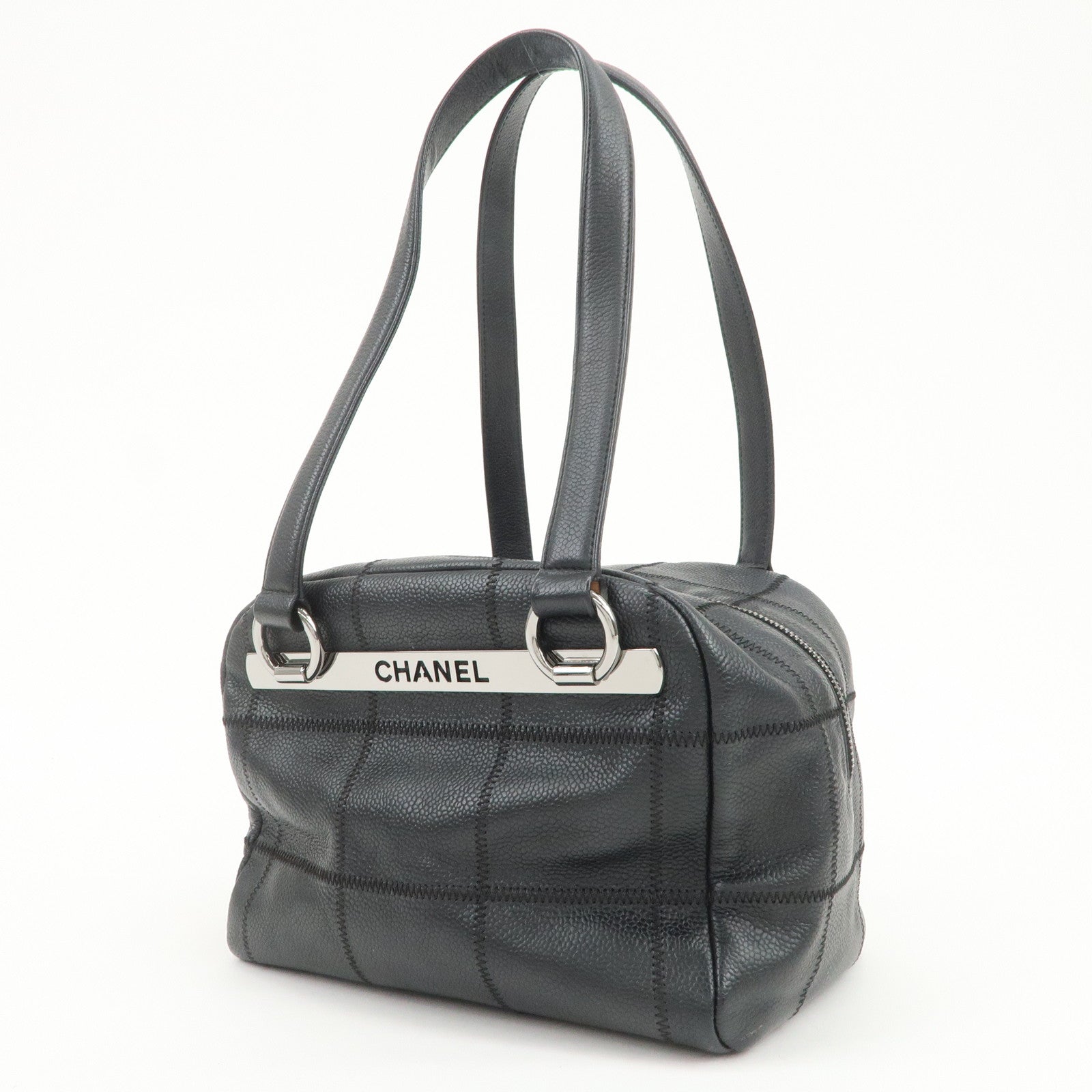 CHANEL Chocolate Bar Caviarskin Shoulder Bag Hand Bag Black